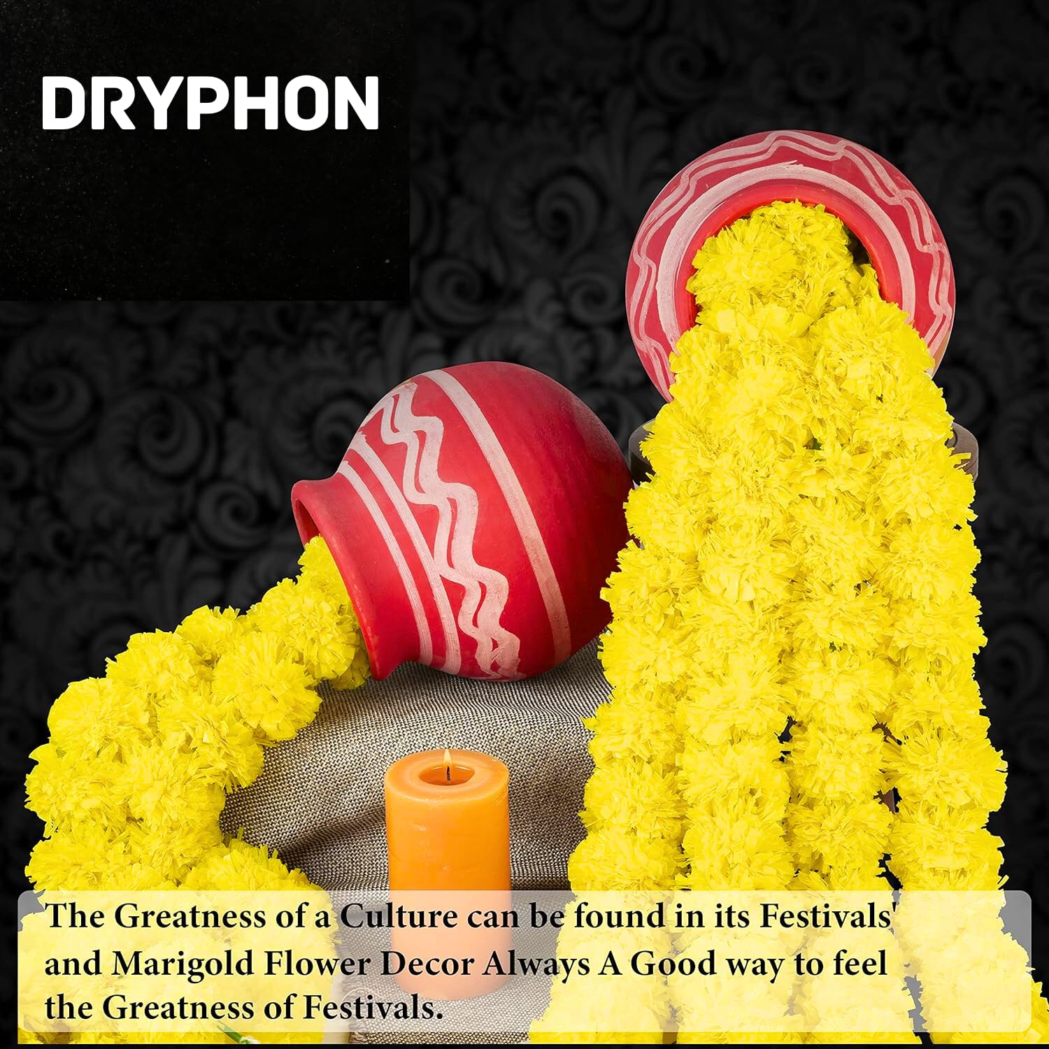 DRYPHON Artificial Flowers for Decoration, Marigold Flowers Garlands for Home Decor, Diwali Pooja Items Room Decor Items Wedding