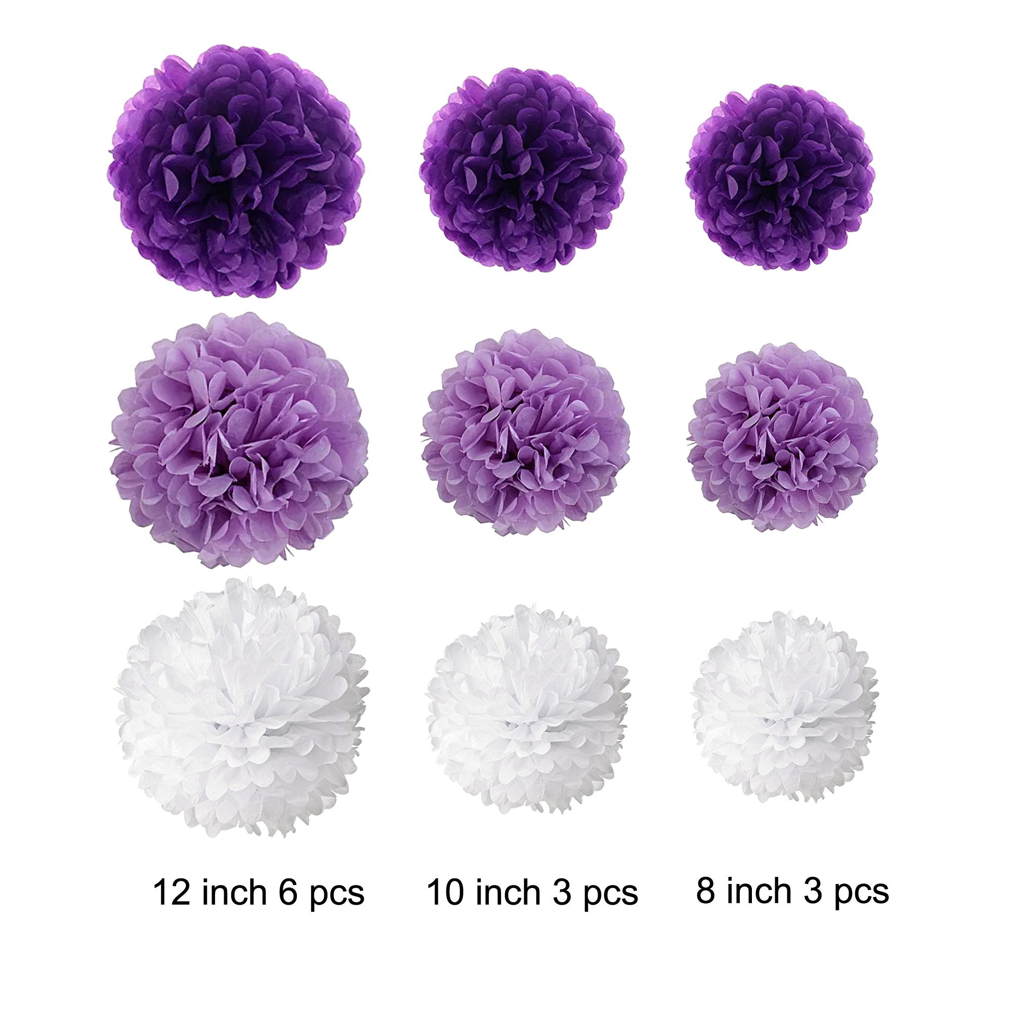Wartoon Tissue Paper Pom Poms Flowers For Wedding Birthday Party Baby Shower Decoration, 12 Pieces ( Purple, Lavender And White