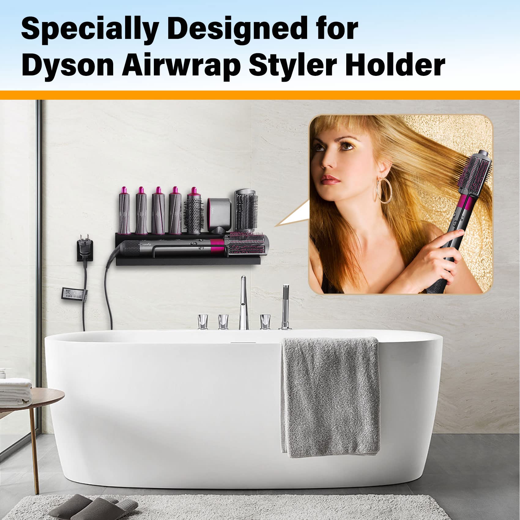 Airwrap Holder Storage Stand For Dyson Airwrap Wall Mount Curling Iron Accessories,Bathroom Organizer Holder For Airwrap,No Dril