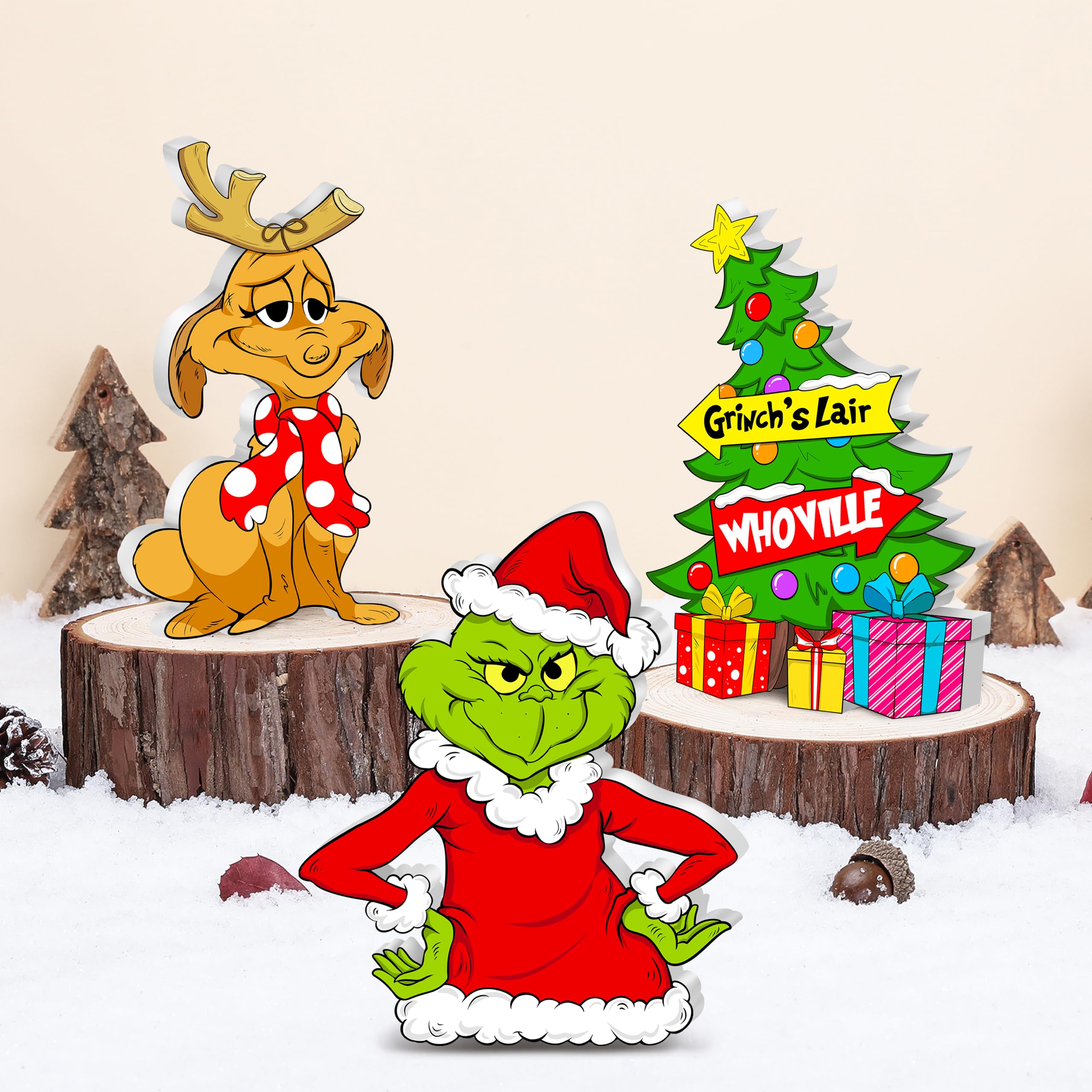 3pcs Christmas Wooden Table Signs, Christmas Tree Dog centerpieces Tiered Tray Decorations Set for Xmas Holiday Winter Parties I