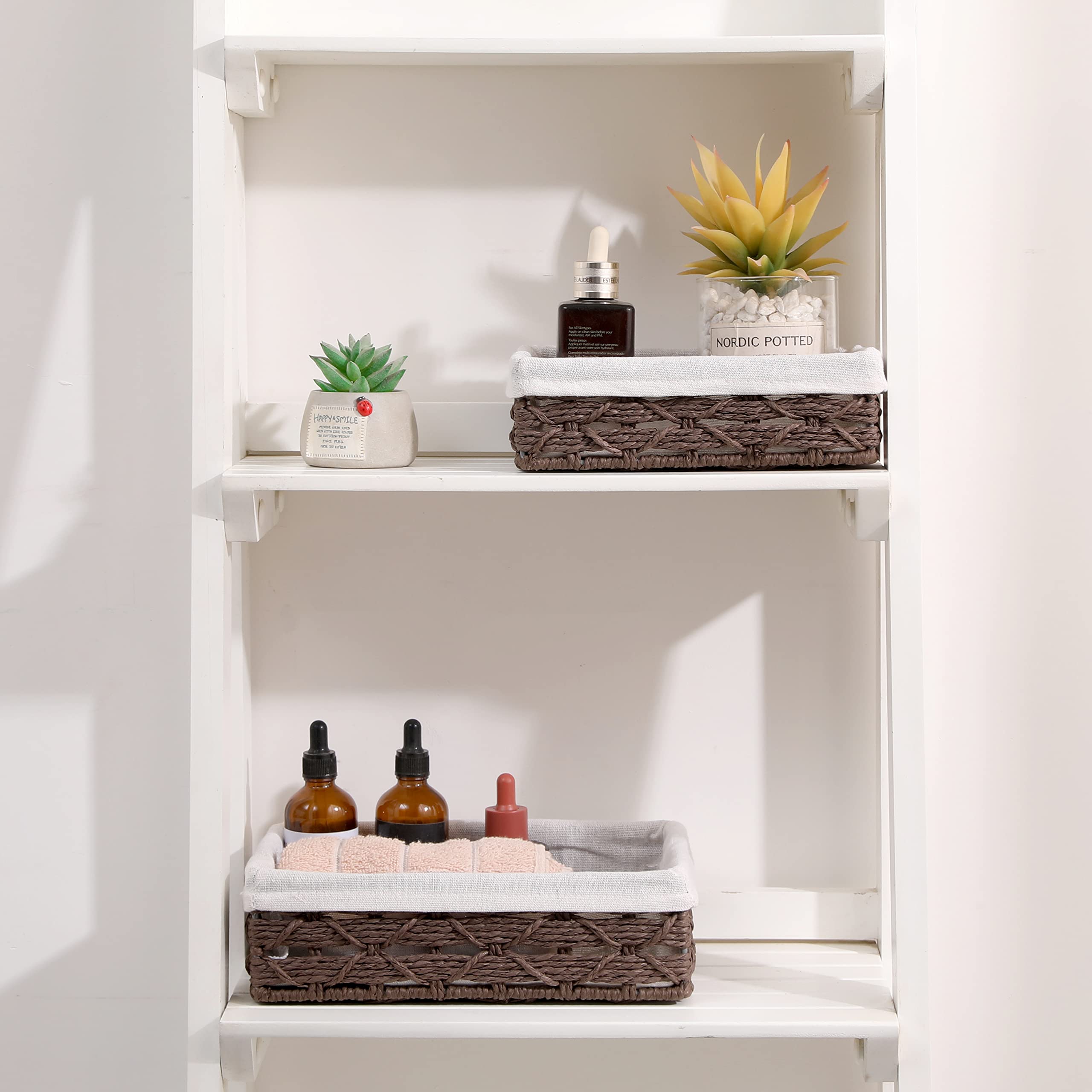 Sopsele Small Baskets For Organizing, Small Wicker Basket With Liner,Keys Basket,Drawer Basket,Small Woven Basket For Entrance,