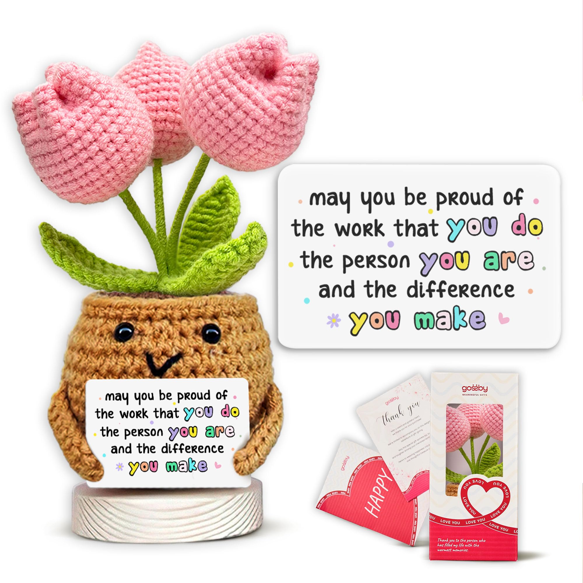 Gossby Handmade Positive Tulip Flower Crochet - May You Proud of The Work That You Do - Inspirational Gift for Women - Positive 