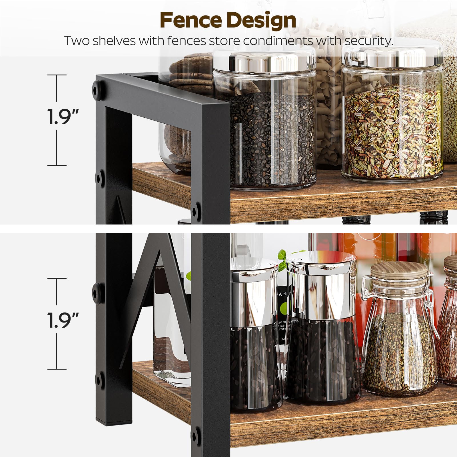 Yatiney 2-Tier Spice Rack, Counter Shelf Organizer, Countertop Storage Shelf, Industrial Kitchen Spice Rack Organizer, For Kitch