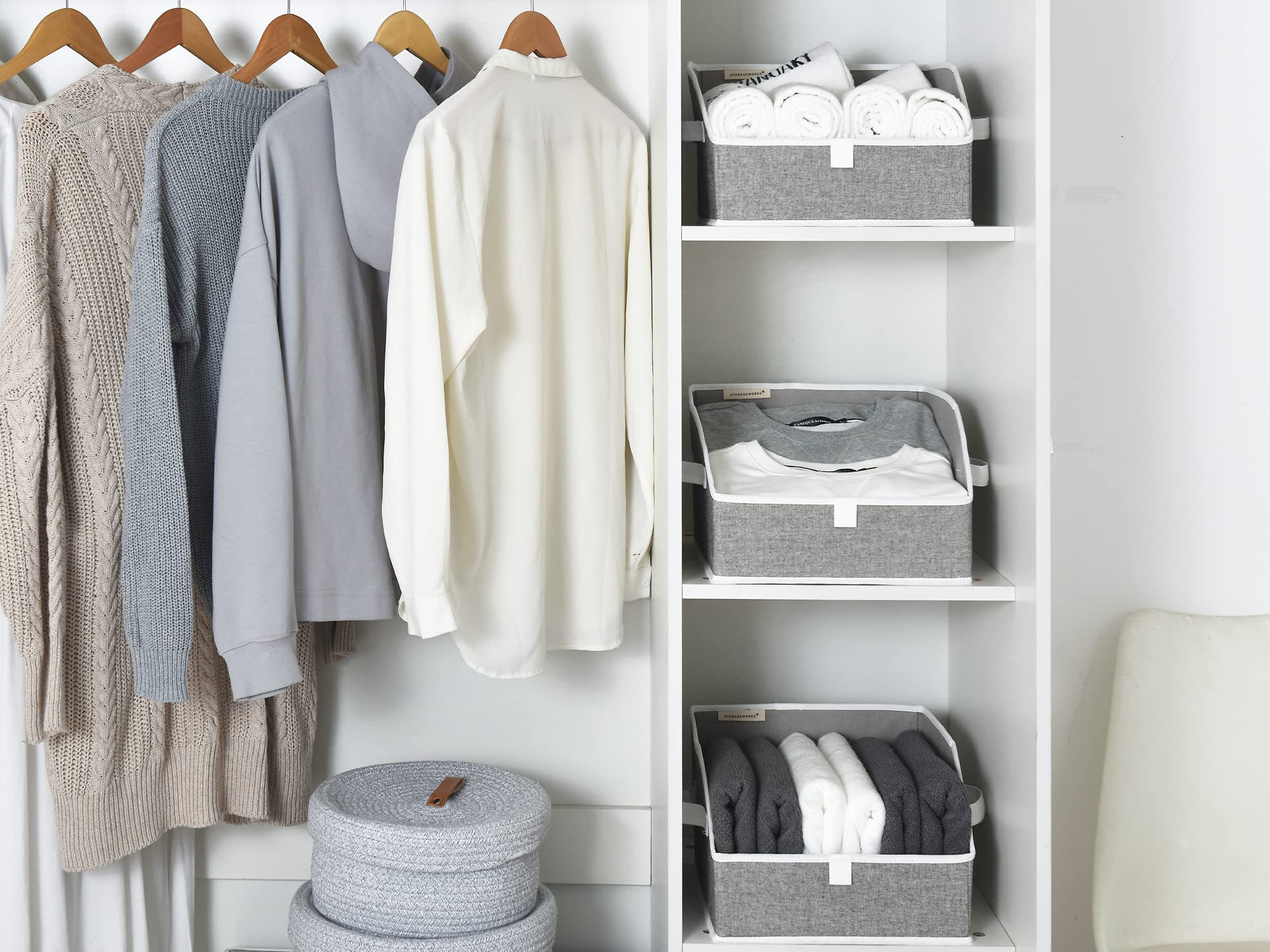 StorageWorks Closet Storage Bins  Trapezoid Storage Box for Shelves  Fabric Closet Bins and Organizing Baskets  Small  3-Pack  Gray
