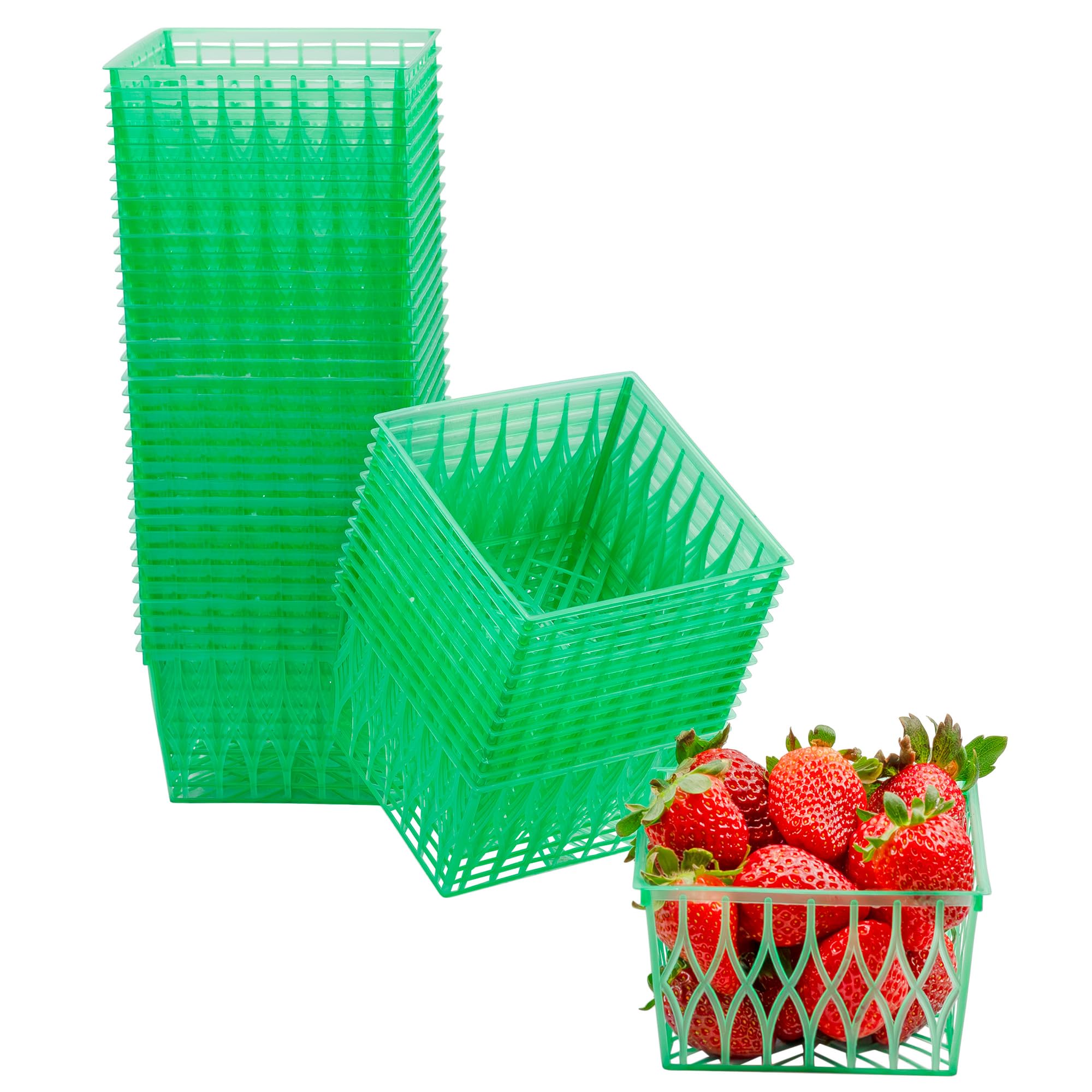 Cornucopia Pint Size Plastic Berry Baskets (48-Pack), 4-Inch Berry Boxes With Open-Weave Pattern, Ideal For Summer Picking & Cra