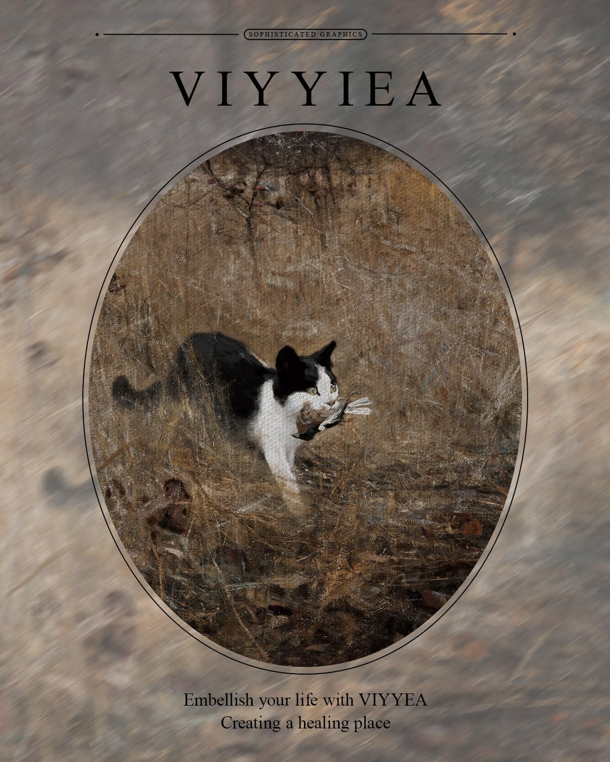 Viyyiea Gold Framed Wall Art Canvas Print Home Decor Cat Walll Art Funny Bathroom Decor Black Cat Holding A Bird Prints Artwork