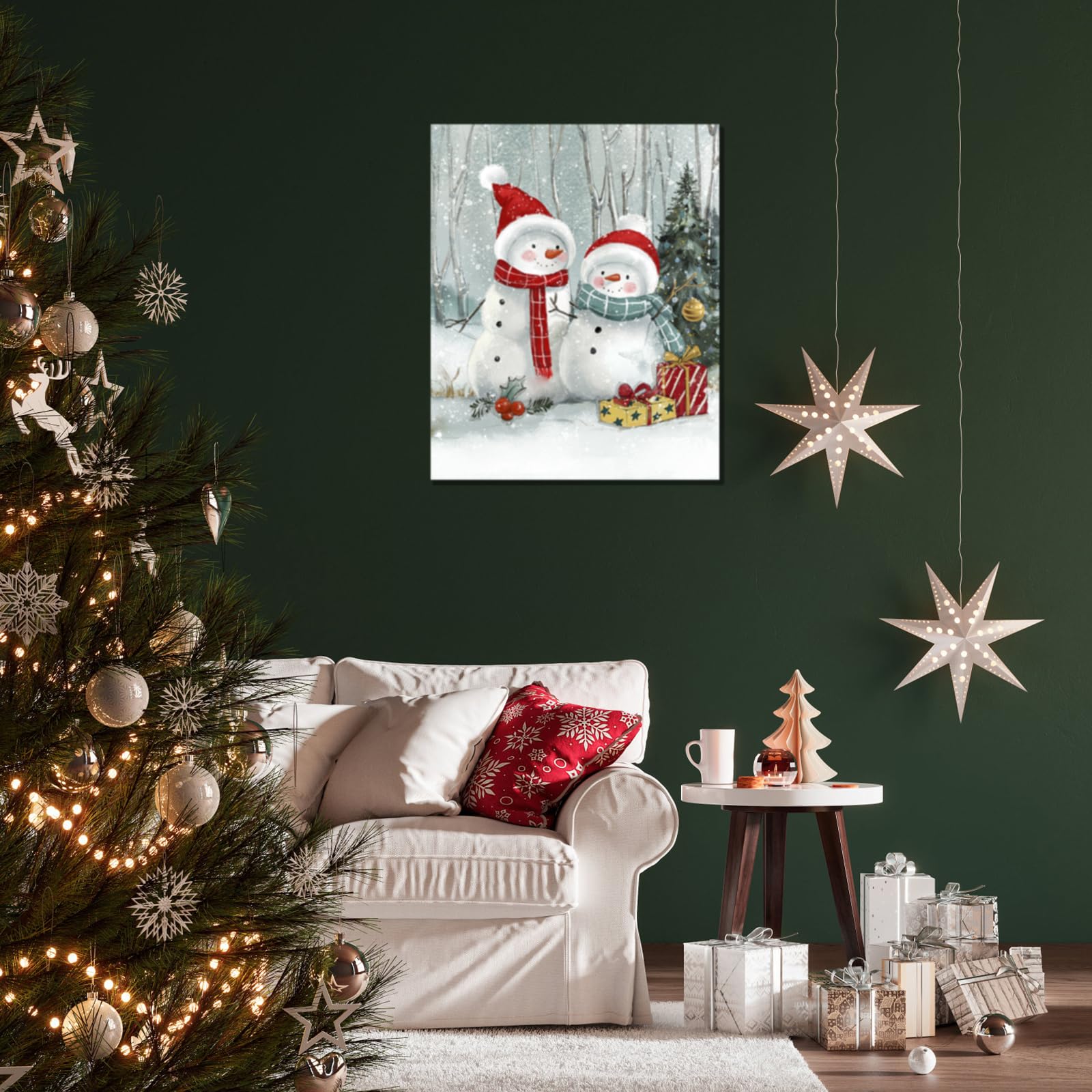 YPY Snowmen Canvas Wall Art - 12"x15" Winter Decor, Cute Christmas Gift for Mom, Framed Artwork