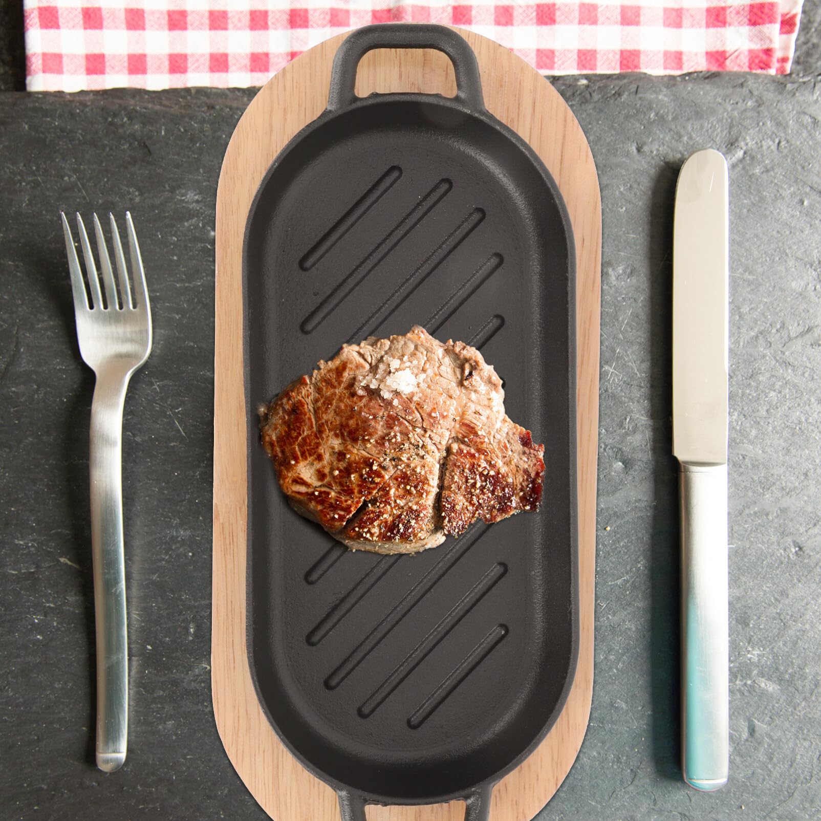 Sizzling Plate With Wooden Base- Cast Iron Steak Platter Pre- Seasoned Cast Iron Fajita Pan Sizzling Fajita Pan Japanese Steak P