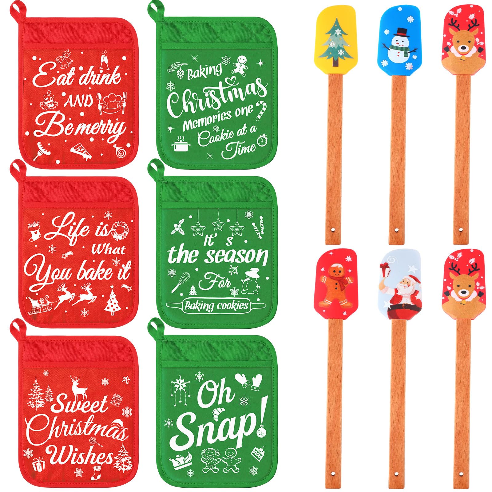 Yaomiao Christmas Pot Holders With Silicone Spatula Set Silicone Spatula Set With Wooden Handles Pot Holders For Kitchen Christm