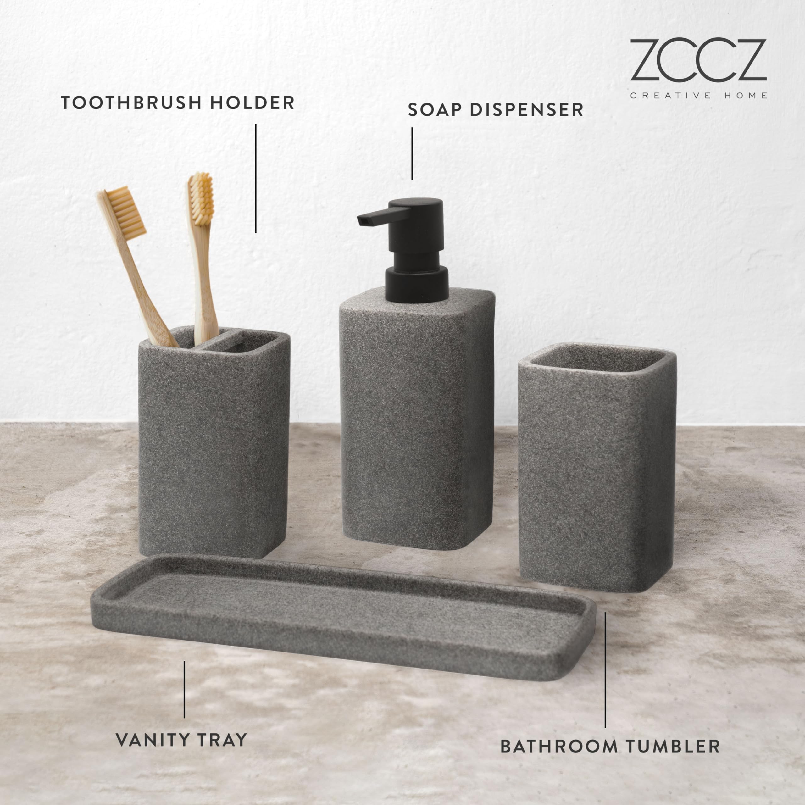 Zccz Grey Bathroom Accessory Sets, 4 Pieces Bathroom Accessories Complete Set Vanity Countertop Accessory Set, Includes Lotion D