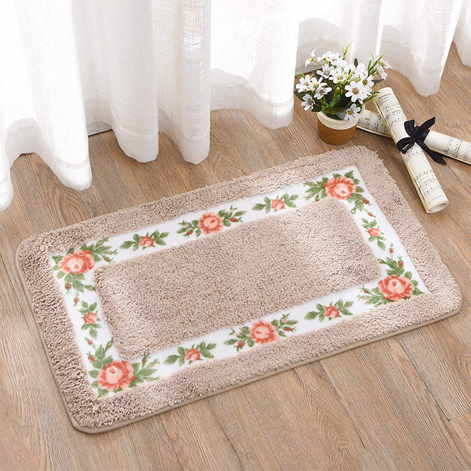 UKELER Absorbent Bathroom Rug Mat Shaggy Floral Rose Bath Rugs Washable Non-Slip Bathroom Mat for Home and Hotel  17.7''x29.5''