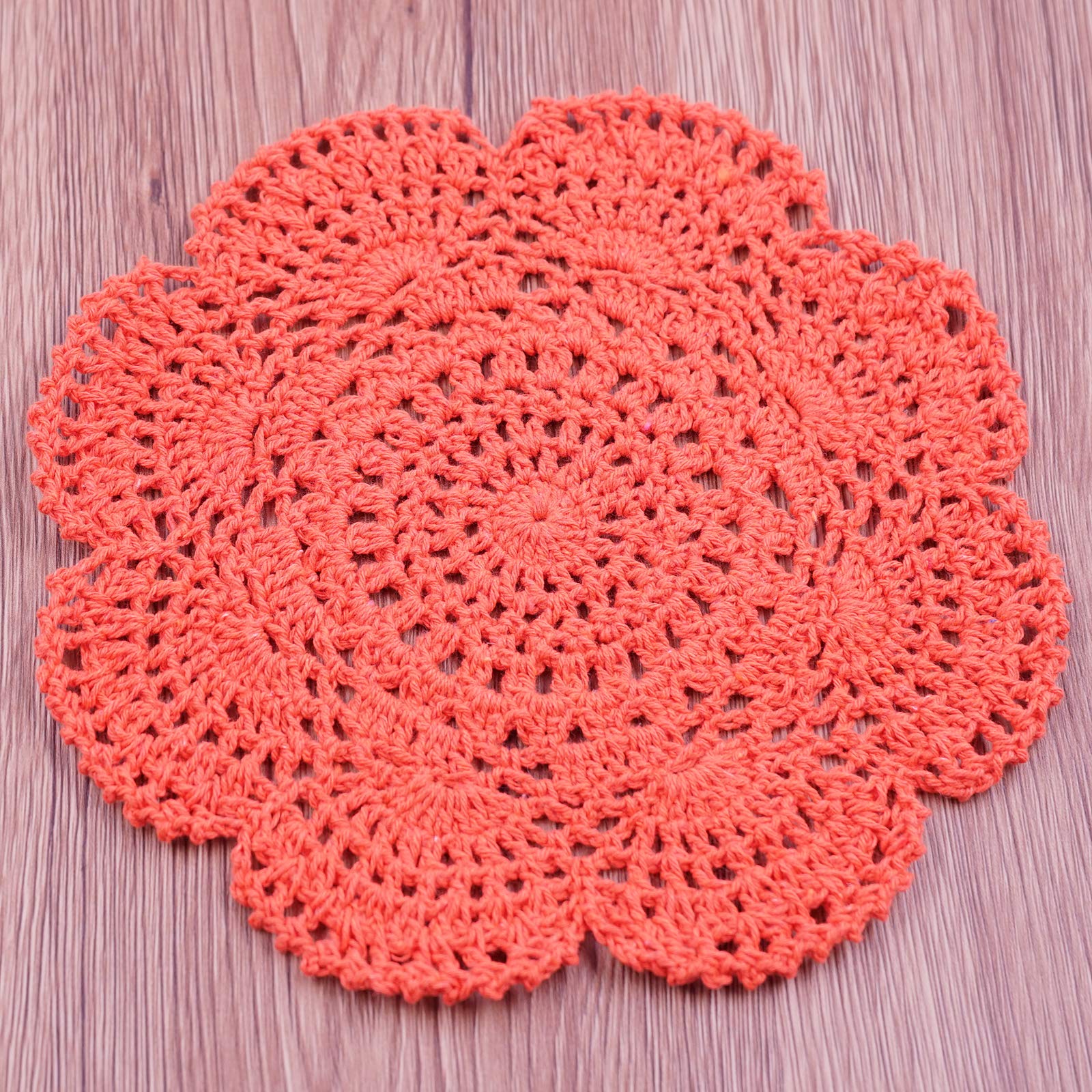 Phantomon 8 Inch Doilies Crochet Round Lace Doily Handmade Placemats 100% Cotton Crocheted Coasters, Pack Of 4 (Orange)