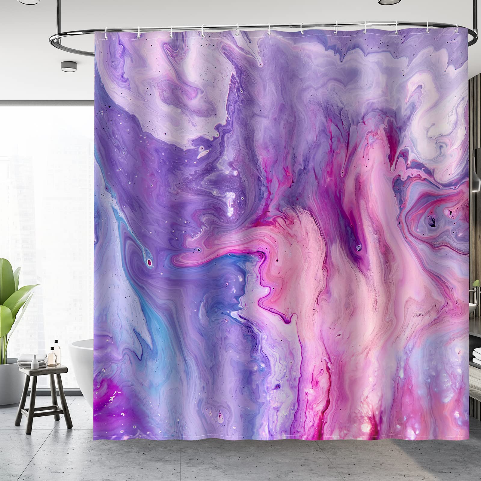 Aimego Purple Shower Curtain Pink and Purple Tie Dye Marble Shower Curtains Set with 12 Hooks for Bathroom Decor Accessories Bathtub Curtain  72''x72''
