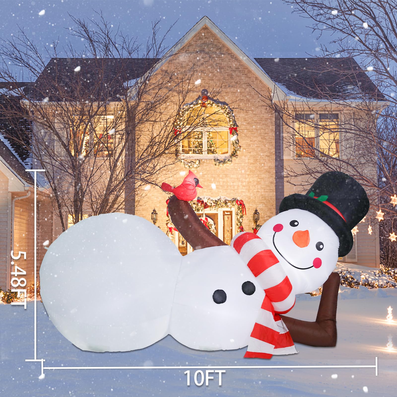 MUMTOP 10FT Long Christmas Inflatables Outdoor Decorations, Giant Inflatables Snowman with Red Cardinal Blow up Christmas Yard D