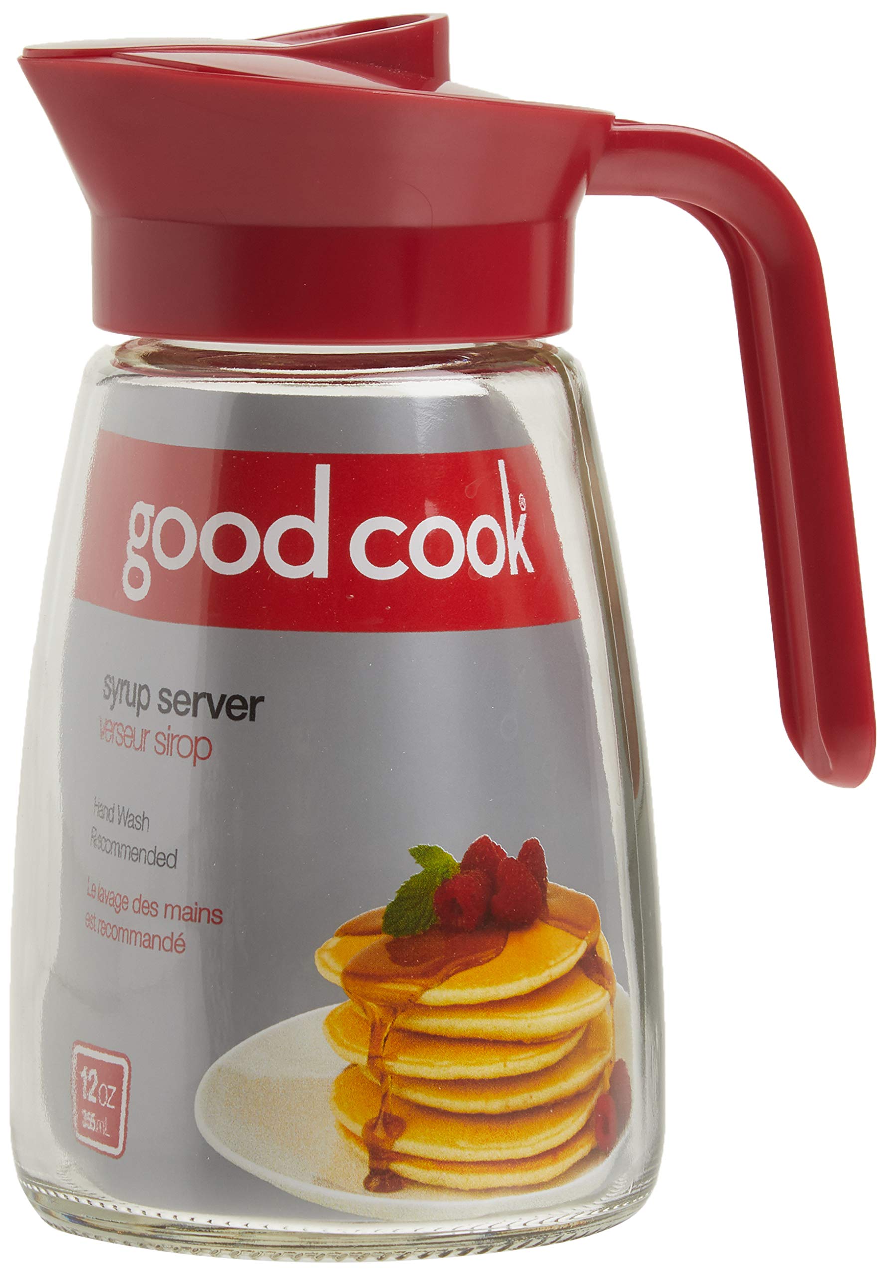 Goodcook 12 Oz. Glass Syrup Dispenser With Lid, Clear/Red