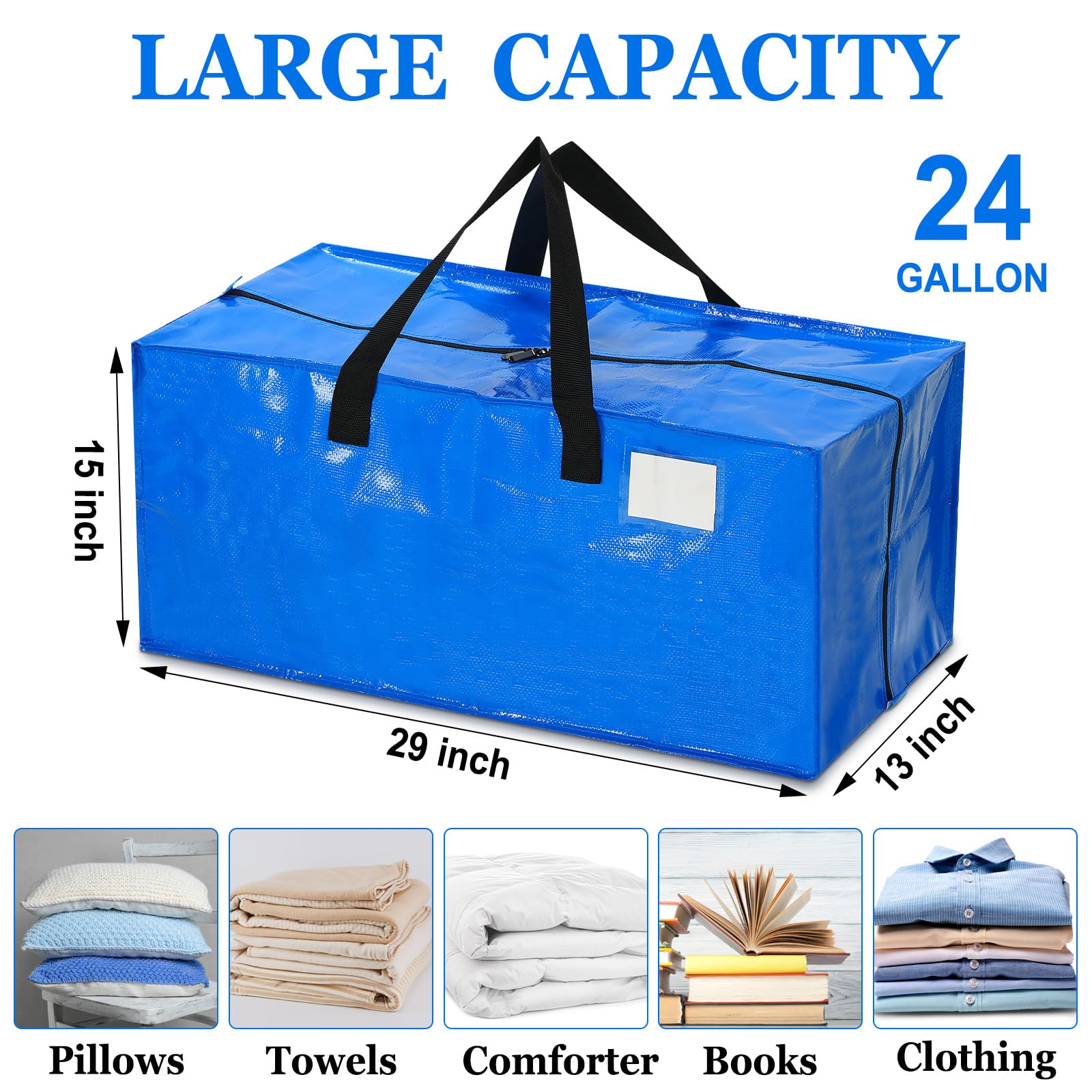 Clysee 4 Pcs 24 Gallon Large Moving Bags with Zipper and Handles Foldable Storage Duffle Bags Heavy Duty Extra Large Totes for C