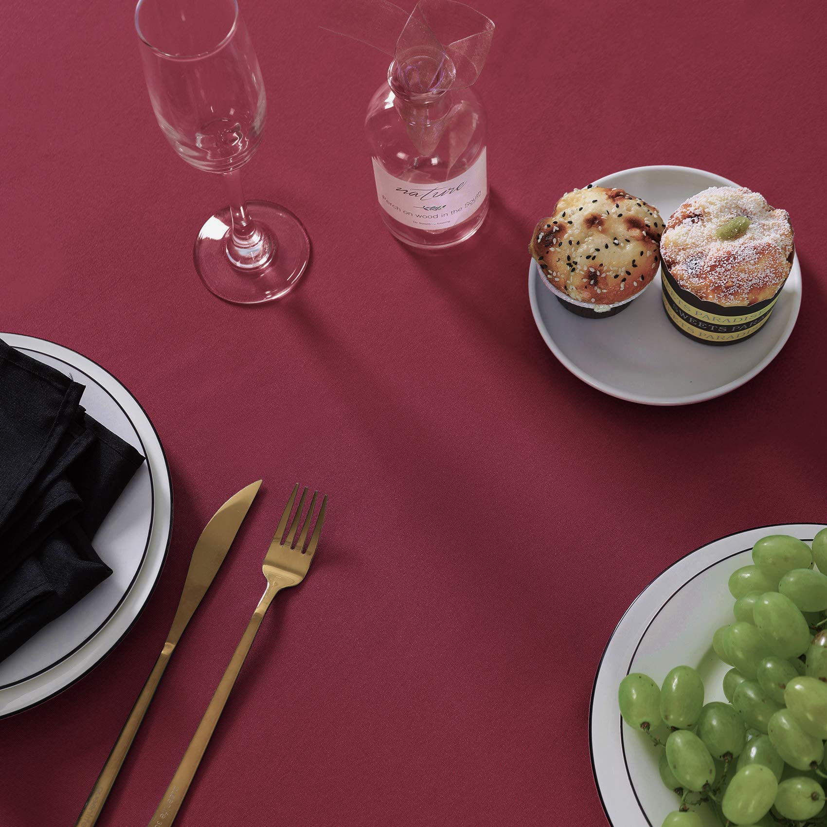 90 Inch Round Tablecloth Washable Polyester Table Cloth Decorative Table Cover For Wedding Party Dining Banquet(90 Inch,Burgundy