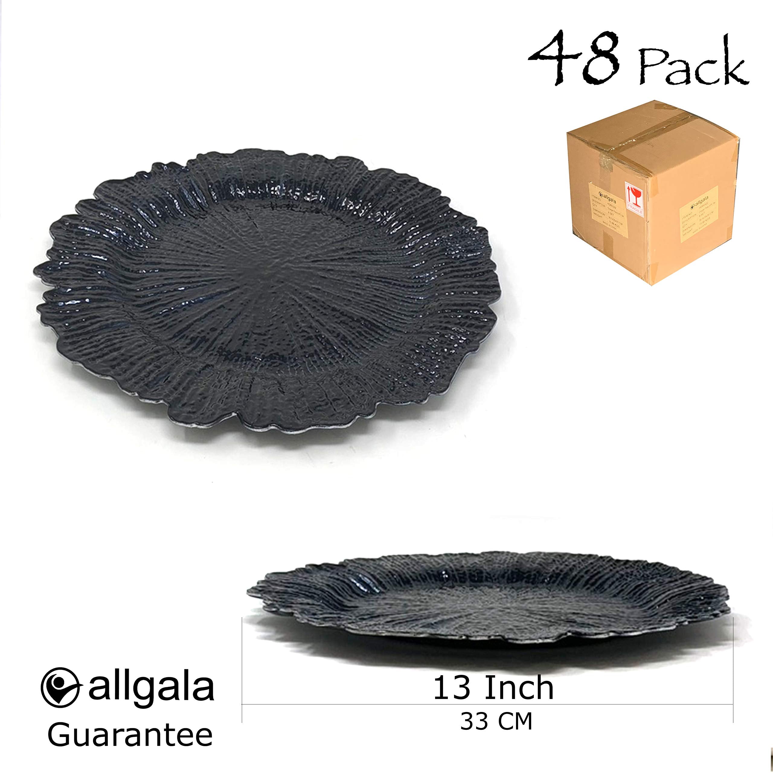 allgala 13-Inch 48-Pack Case Lot Heavy Quality Round Charger Plates-Reef Black-HD80334