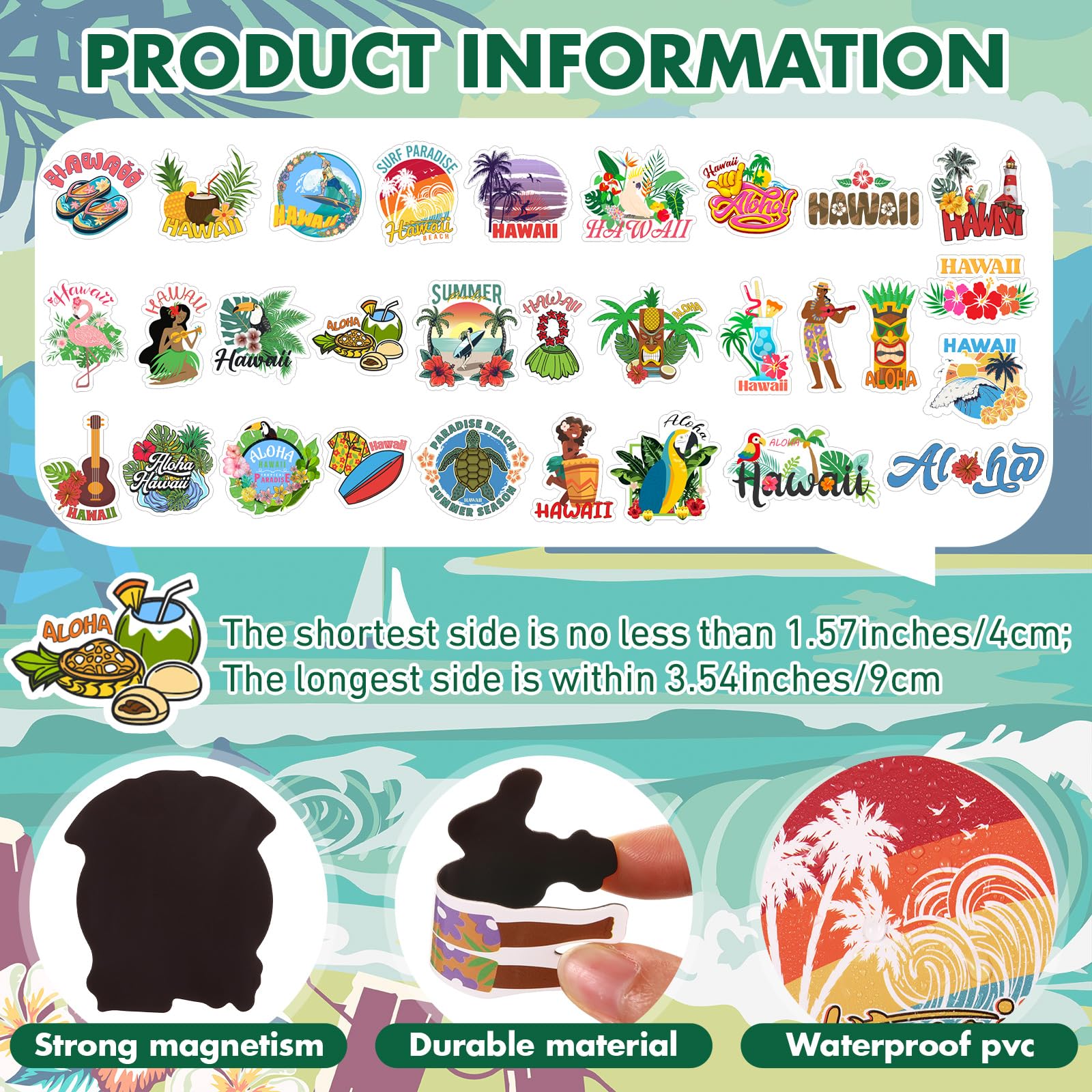 Konohan 30 Pcs Hawaii Souvenirs Gifts Hawaii Magnet for Refrigerator City Magnetic Refrigerator Stickers for Home Decoration