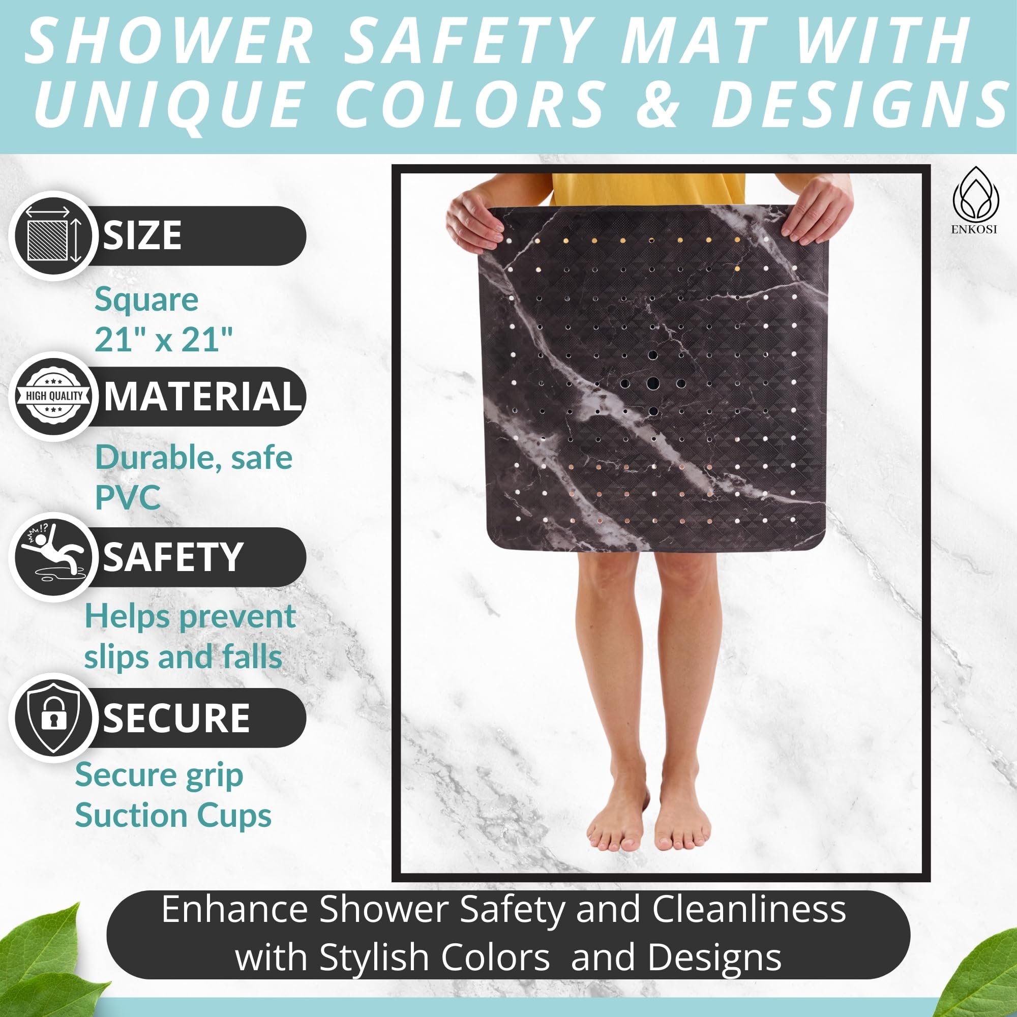 Square Shower Mat With Drain Hole - 21 X 21 Shower Mats For Inside Shower - Shower Mats For Showers Anti Slip For Elderly - Show