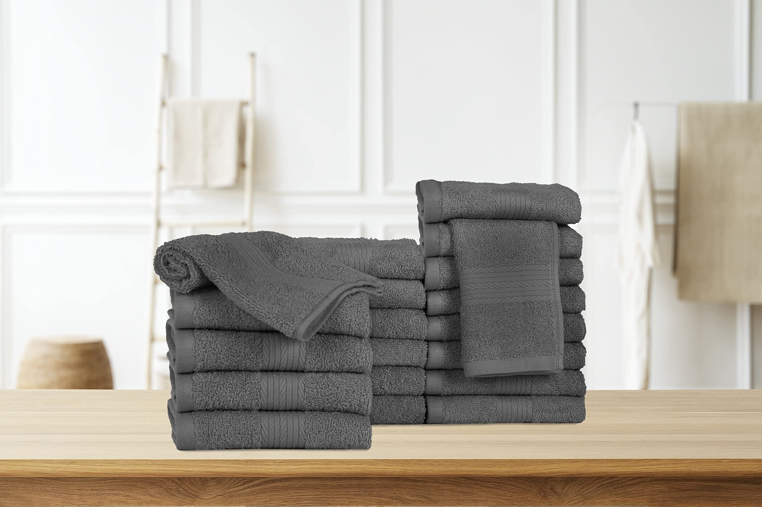 Ample Decor Wash Cloths For Bathroom, 600 Gsm 100% Cotton Soft Absorbent Washcloth - 20Pcs Gray