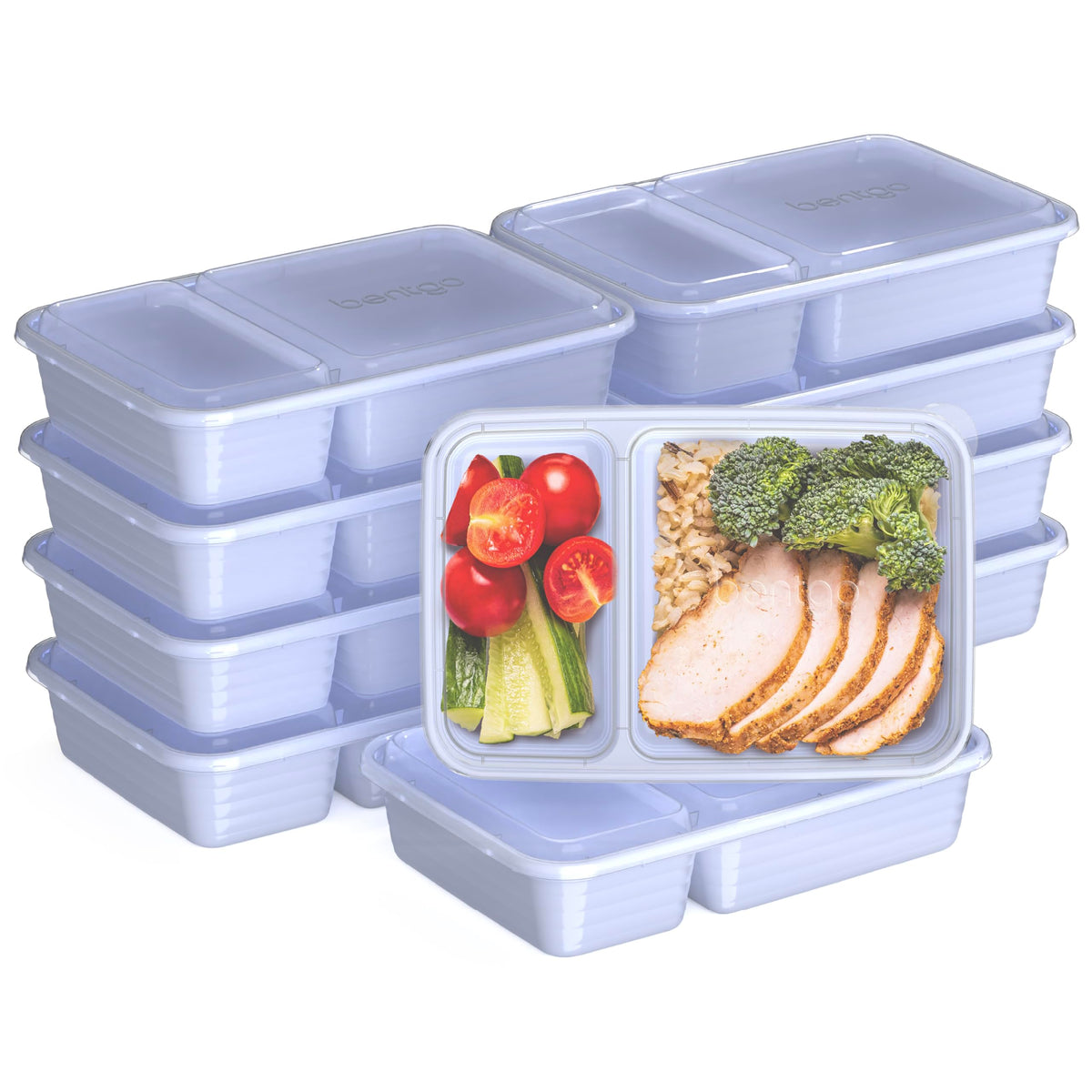 Bentgo 20-Piece Lightweight, Durable, Reusable Bpa-Free 2-Compartment Containers - Microwave, Freezer, Dishwasher Safe - Periwin