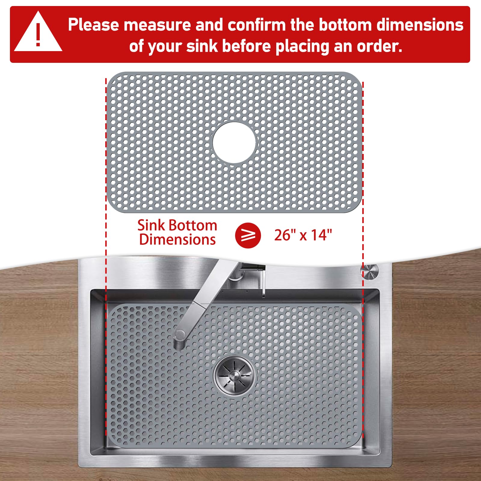 Bestjing Silicone Sink Mat, 26'' X 14'' Sink Protectors For Kitchen Sink With Center Drain, Kitchen Sink Accessory, Non-Slip Sin