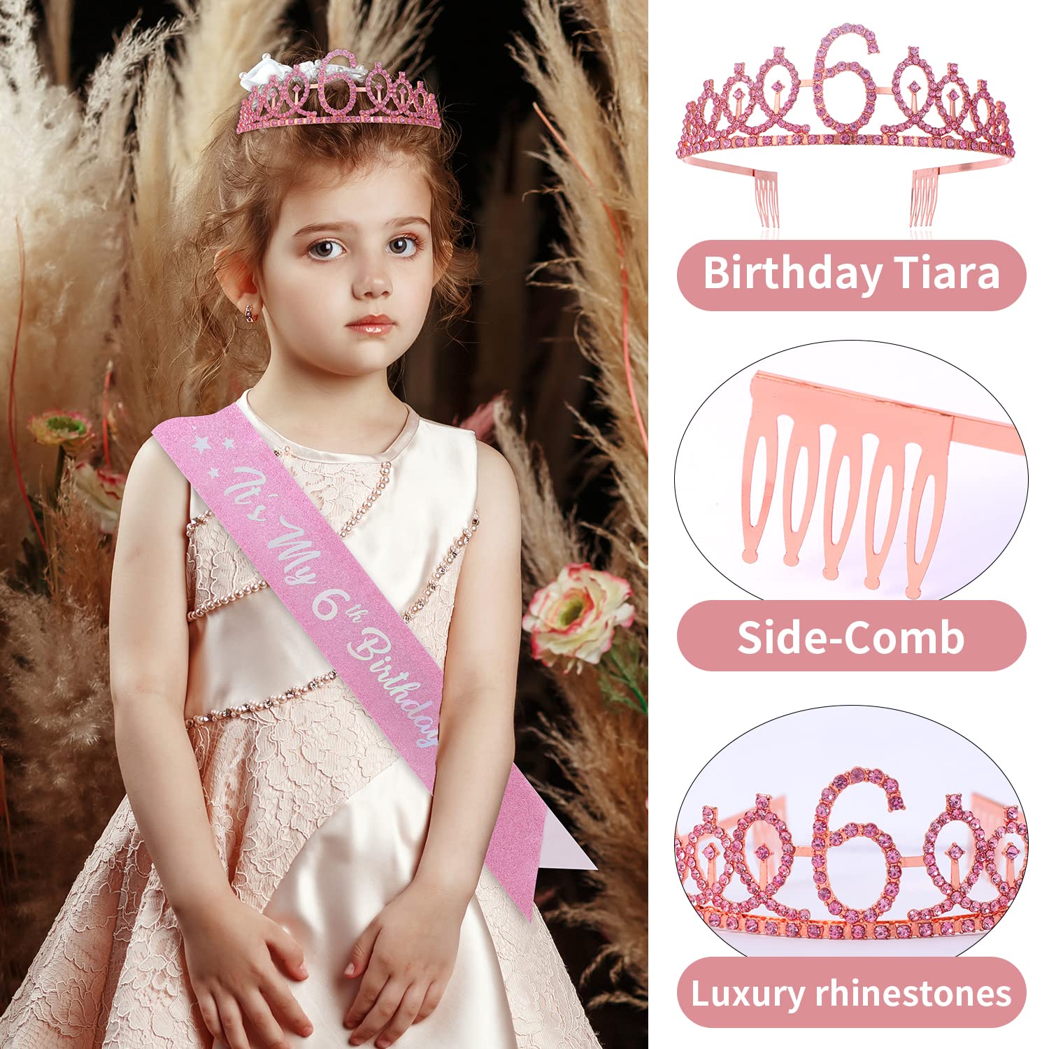 6Th Birthday Candle Sash And Tiara,It'S My 6Th Birthday Sash Rhinestone Crown Happy Birthday Cake Topper Foil 6 Balloon For Girl