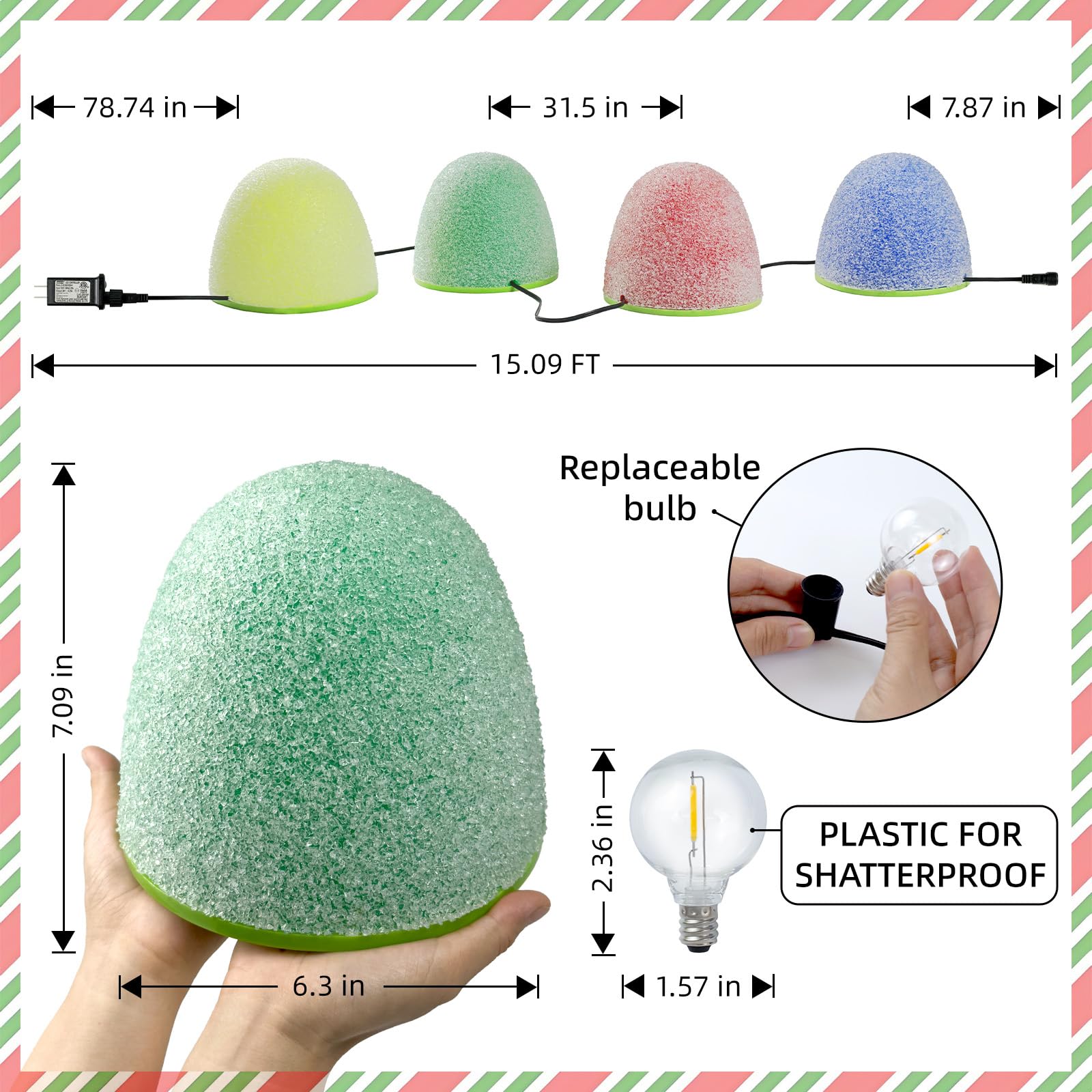 Illuminated Gumdrop Christmas Pathway Lights Outdoor Decorations, Connectable 4Pcs Light Up Gum Drop with Timer for Yard, Cute H