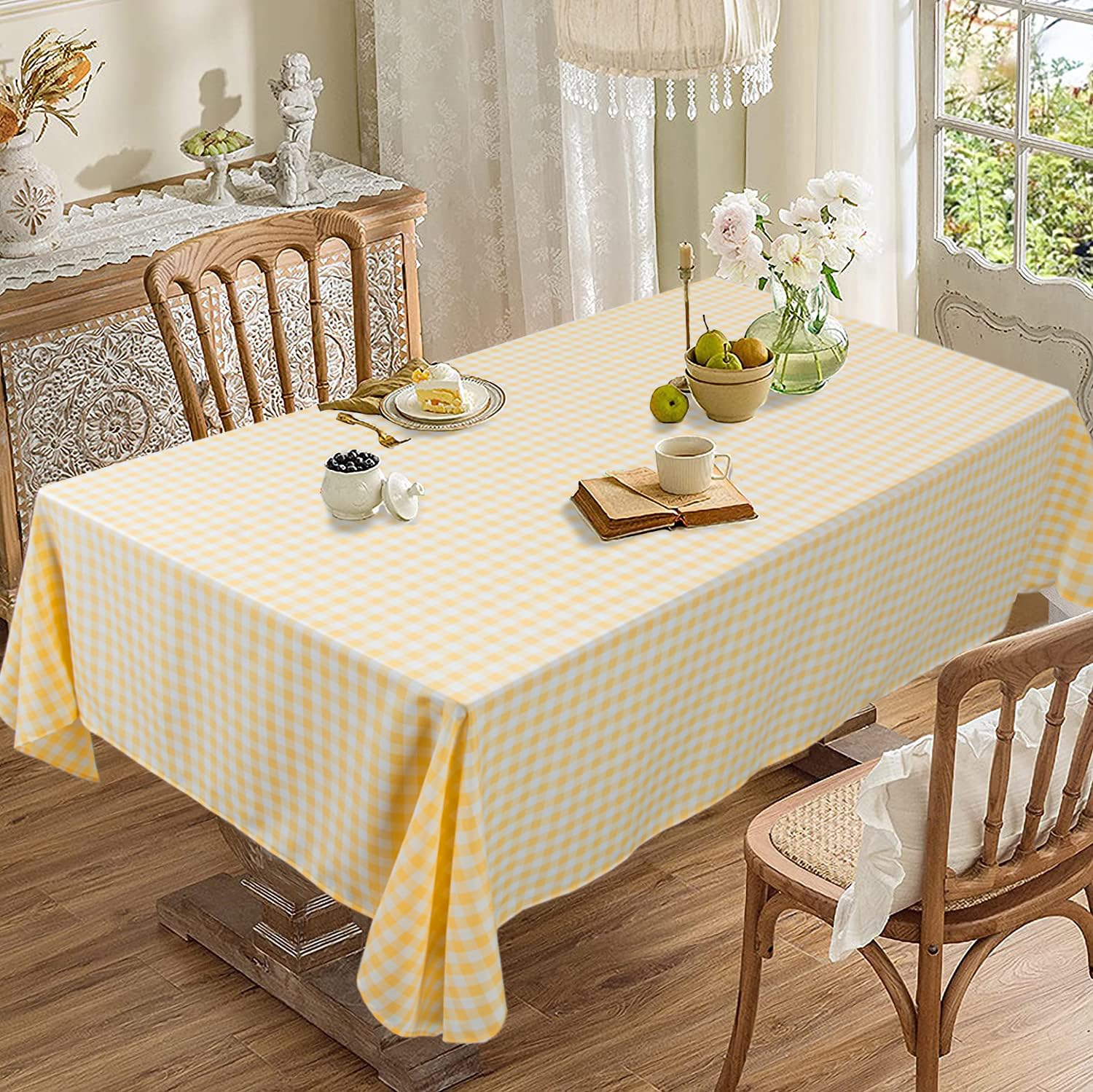 Duobao Yellow And White Checked Tablecloth Rectangle 54 X 84 Inch Gingham Check Table Cloth For Picnic Yellow Tablecloth Buffalo