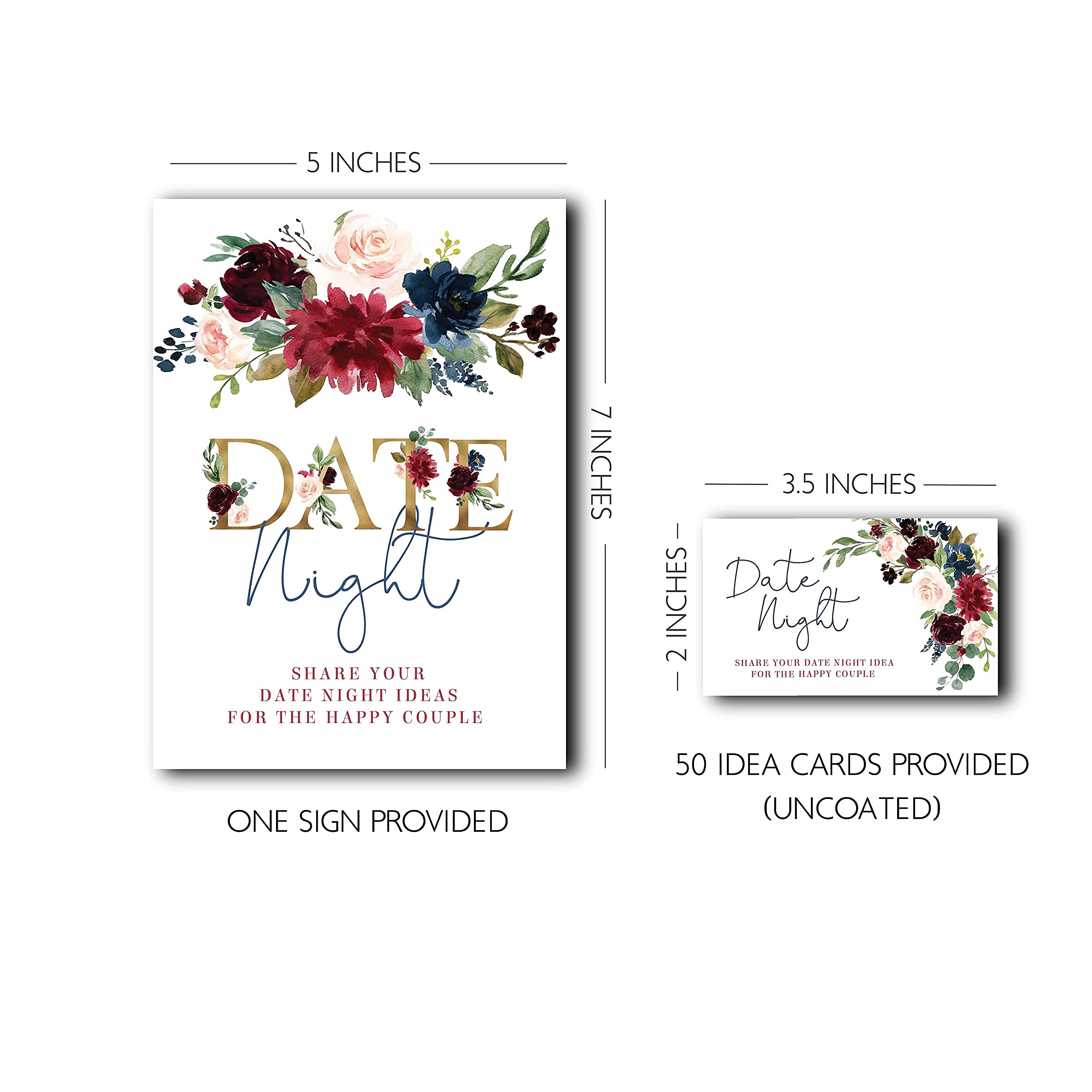 Your Main Event Prints Burgundy And Navy Floral Date Night Game Sign And Cards - Great For Bridal Showers And Weddings - 1 Self-