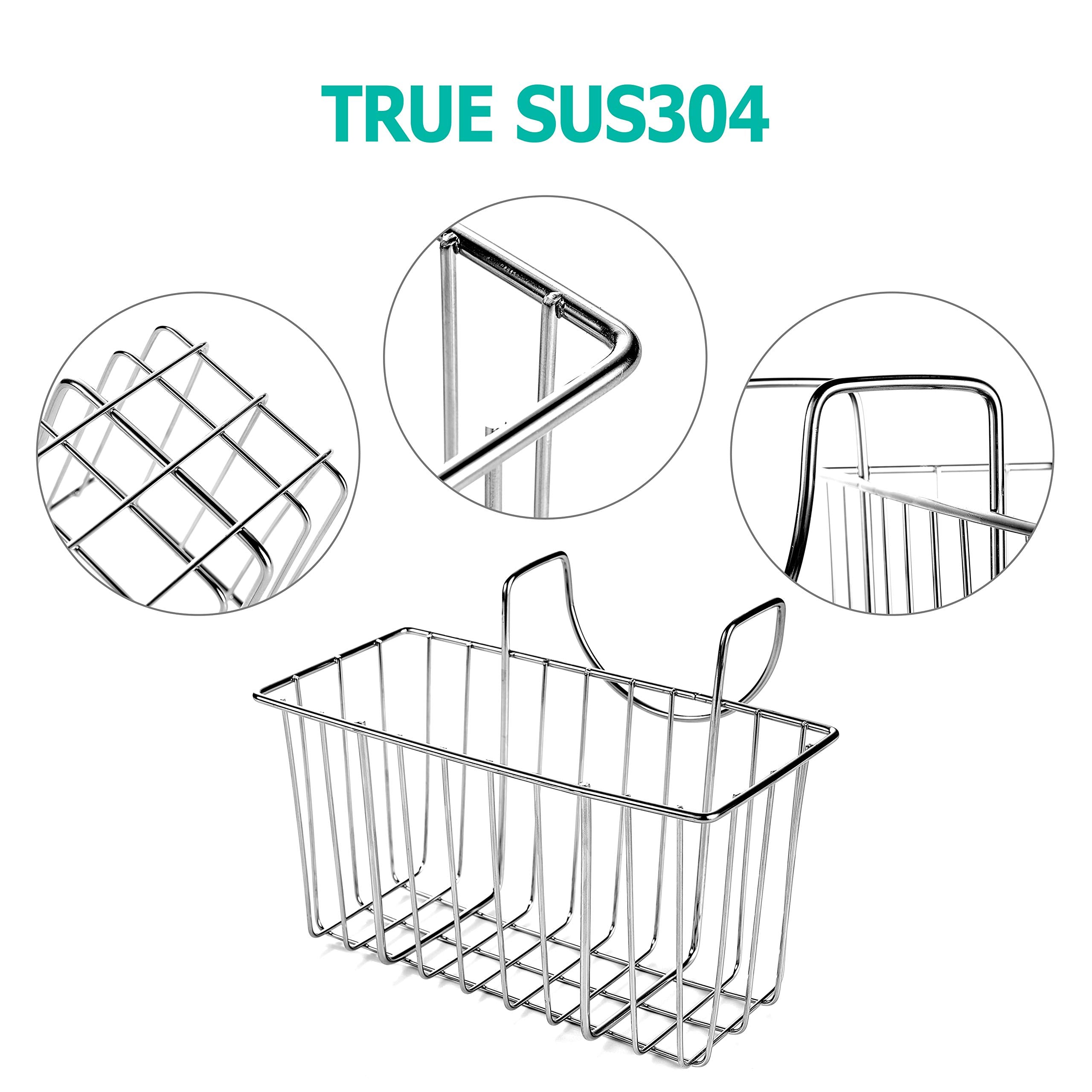 Damita Kitchen Sponge Holder, Sink Basket Sink Caddy Brush Dishwashing Liquid Drainer Rack Silver, Medium