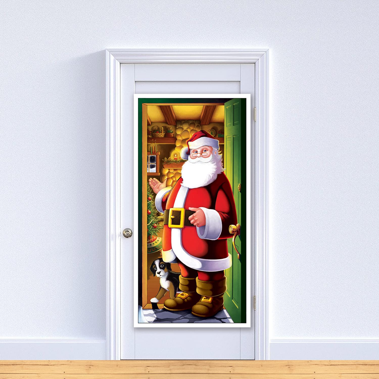 Beistle Santa Claus Door Covers, 5 x 30   , 2 Pieces - Plastic for Indoor & Outdoor Use, St Nick Print - Easily Display - Christ