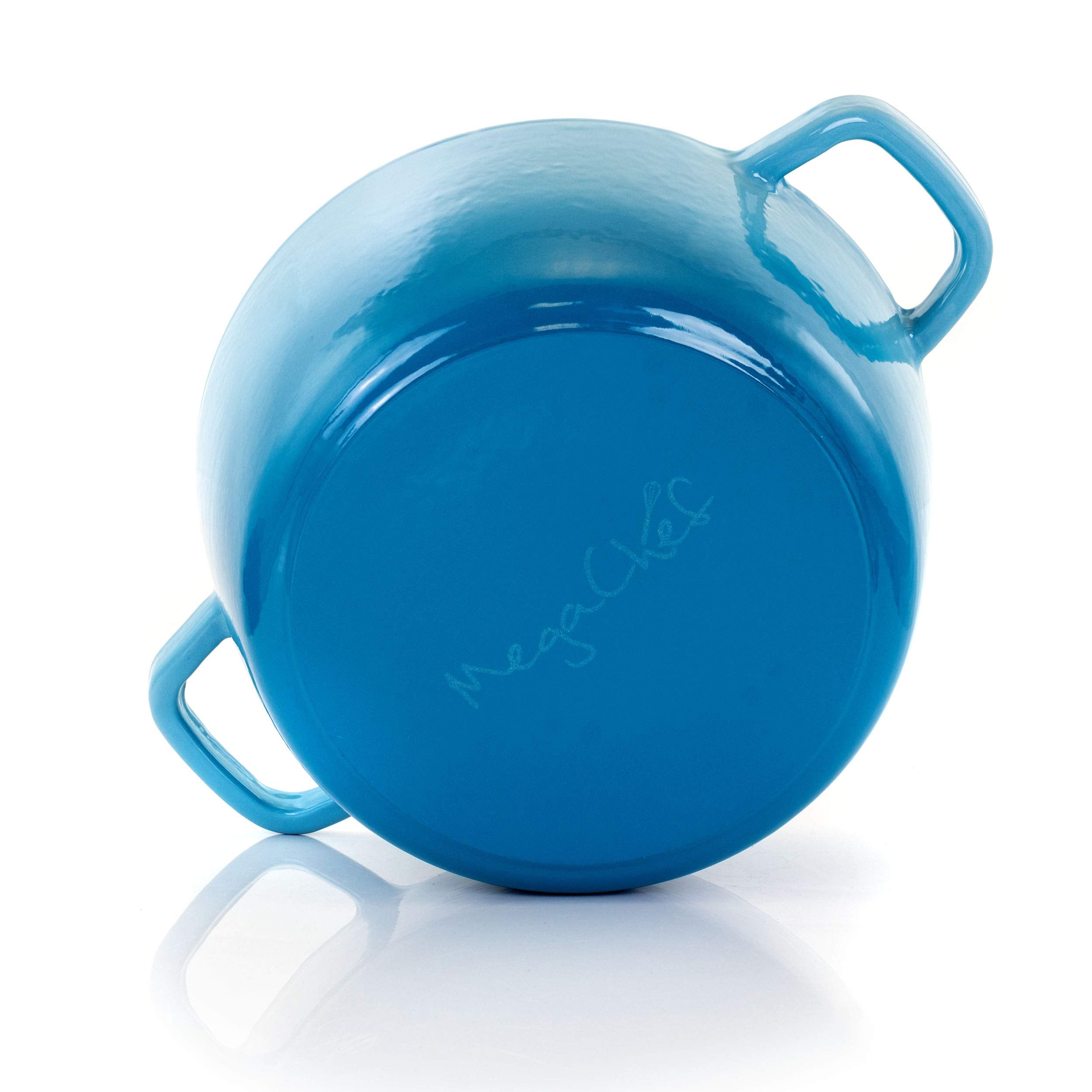 Megachef Round Enamel Cast Iron Casserole With Lid, 5 Quart, Blue