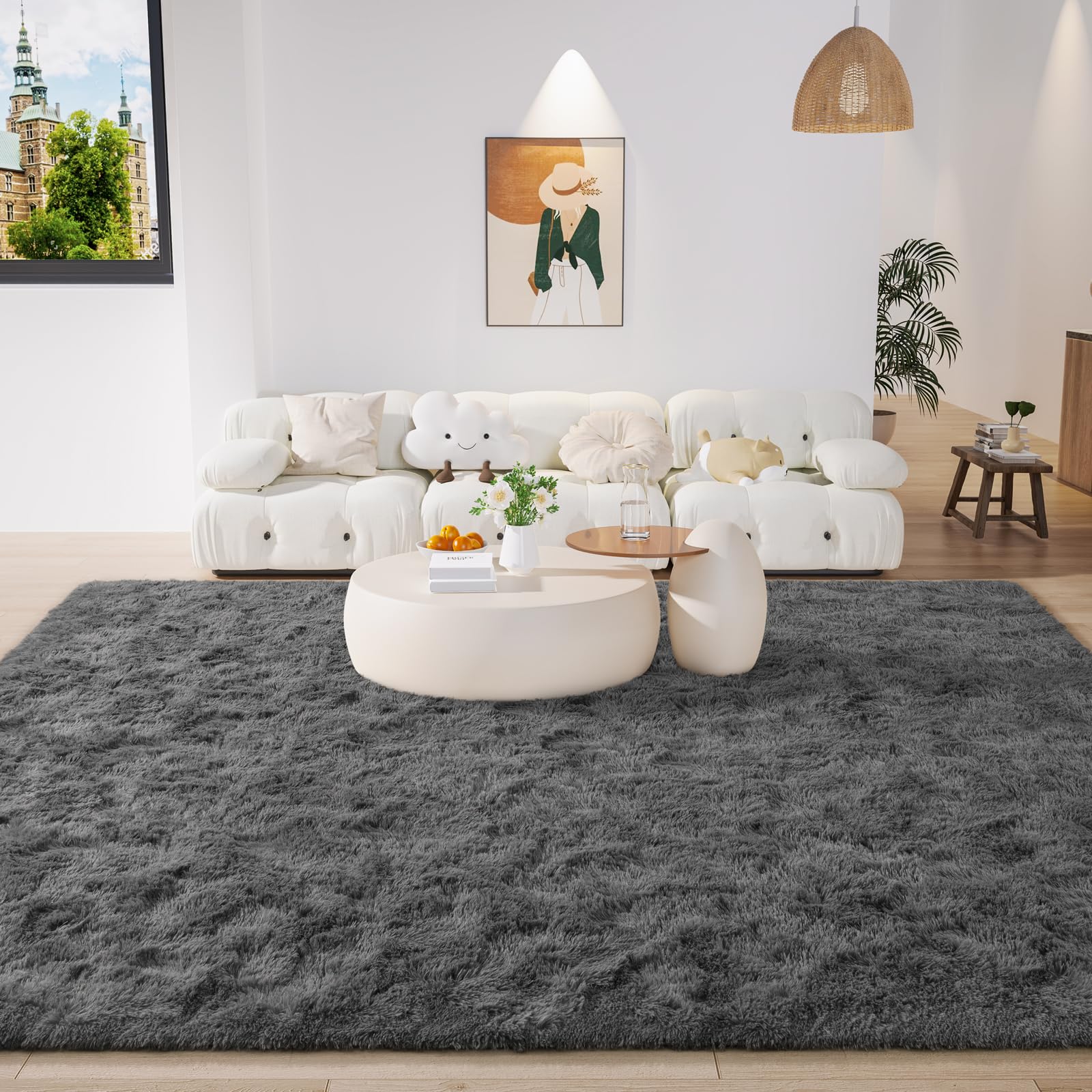 LOCHAS Ultra Soft Indoor Modern Area Rugs 9x12, Fluffy Living Room Carpets for Children Bedroom Home Decor Nursery Rug, Gray