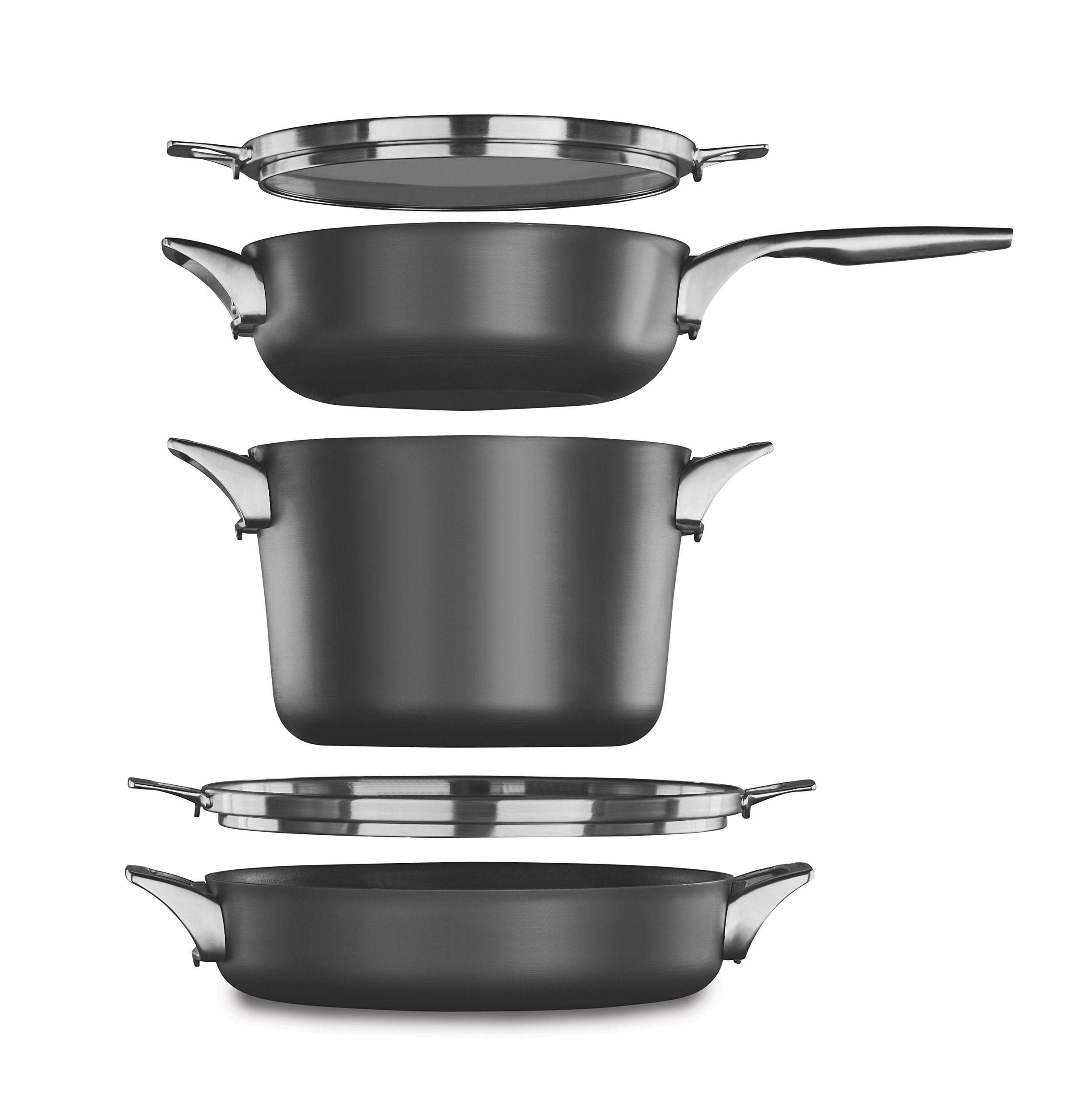 Calphalon Premier Space Saving Nonstick Supper Club Set, 2032932, Black, 5-Piece