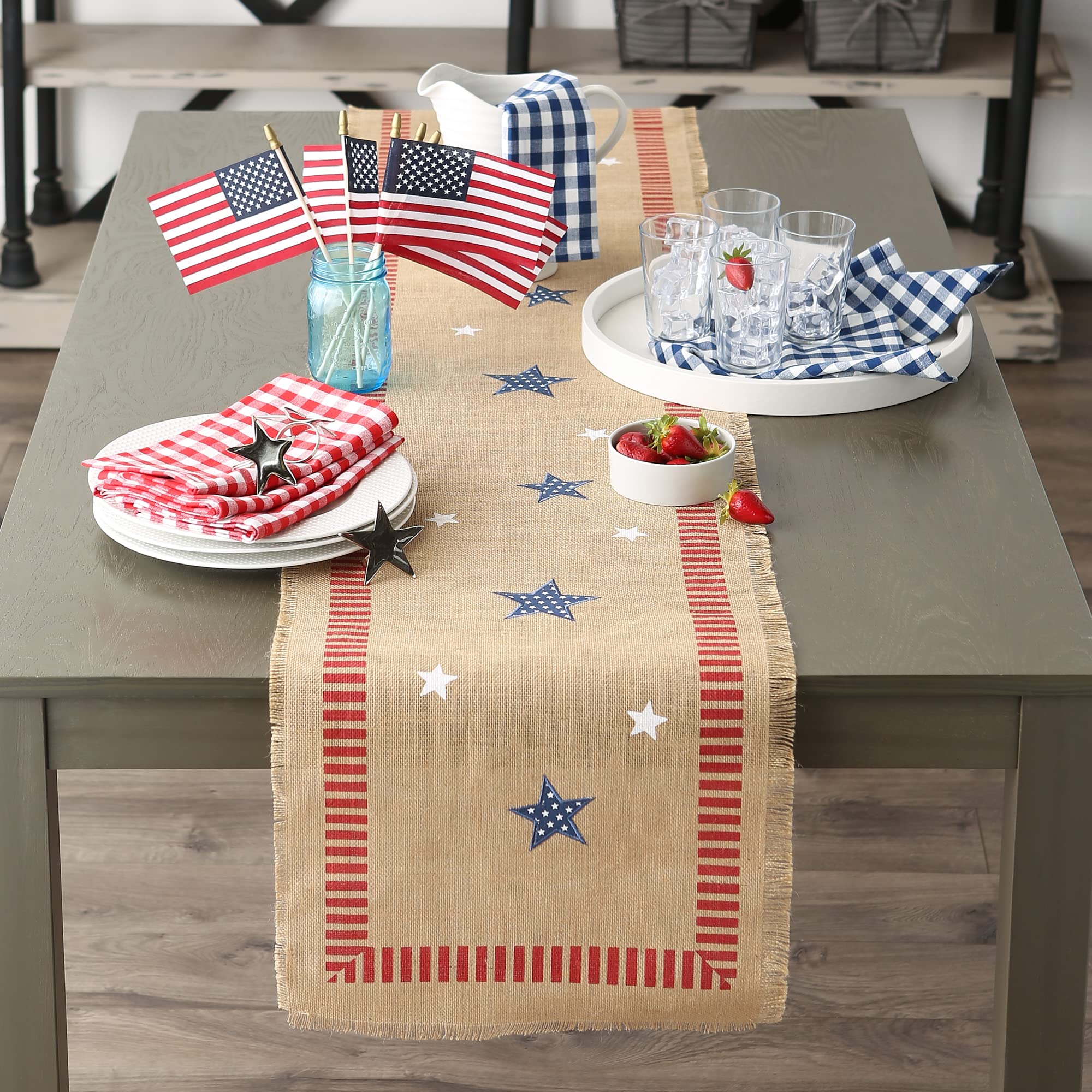 Dii 4Th Of July Tabletop Collection, Table Runner, 14X108, Patriotic Jute