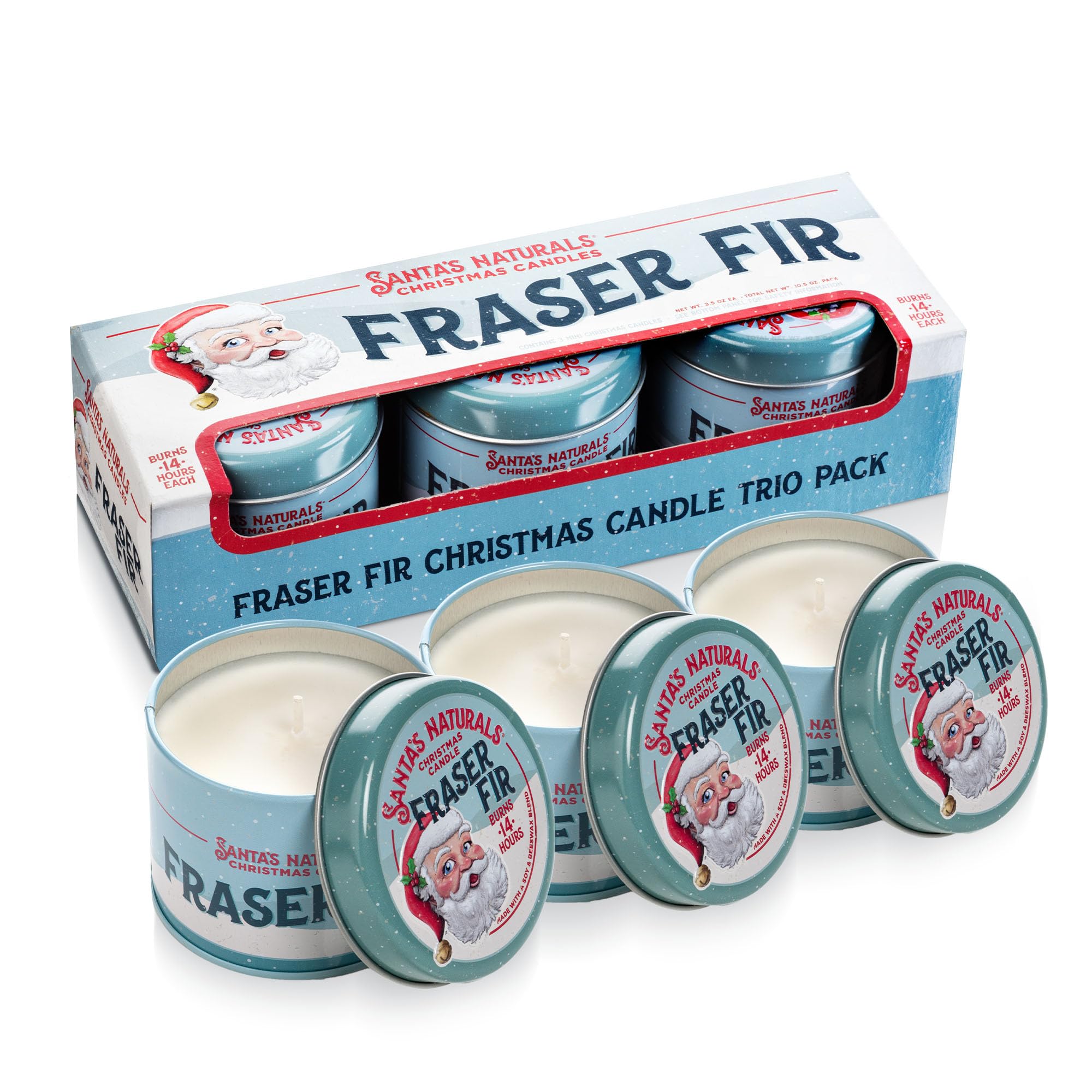 Santa s Naturals Fraser Fir Christmas Mini Candles Gift Set for Holidays, Soy & Beeswax Blend, 3.5 oz Candles, 3-Pack