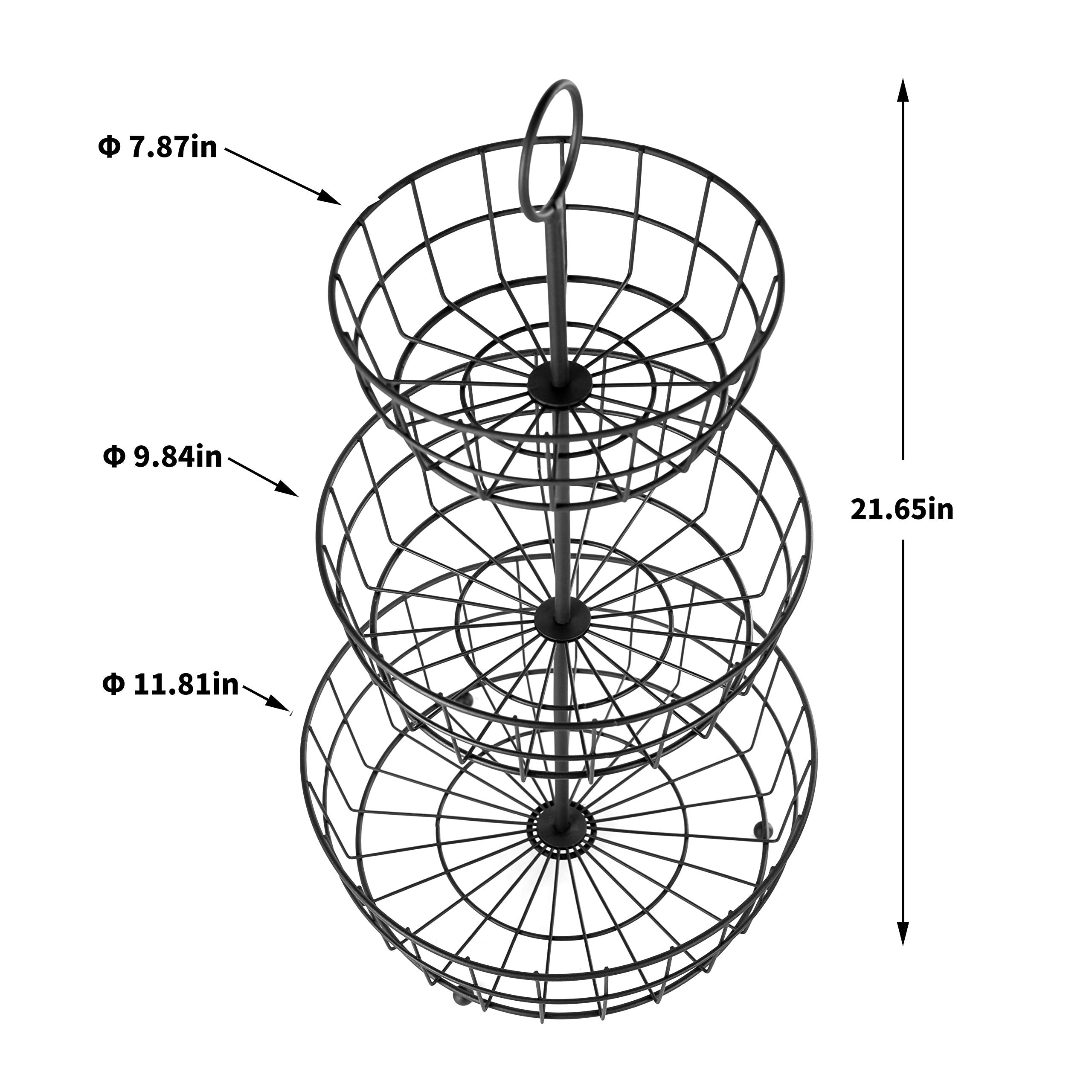 Hanze 3-Tier Wire Fruit Basket Bowl, Detachable Vegetable Bread Basket Display Storage Stand, Design For Kitchen, Bathroom Organ