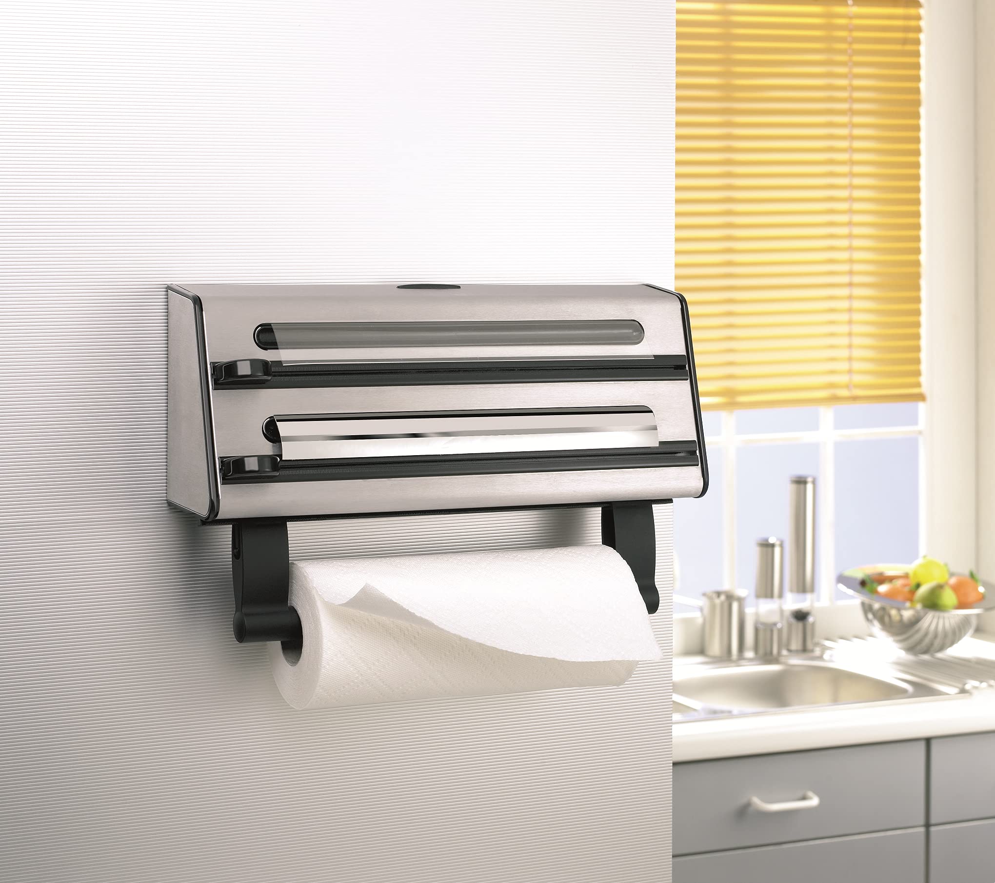 Emsa Triple Roll Dispenser ''Contura'' Of Stainless Steel, Silver/Black
