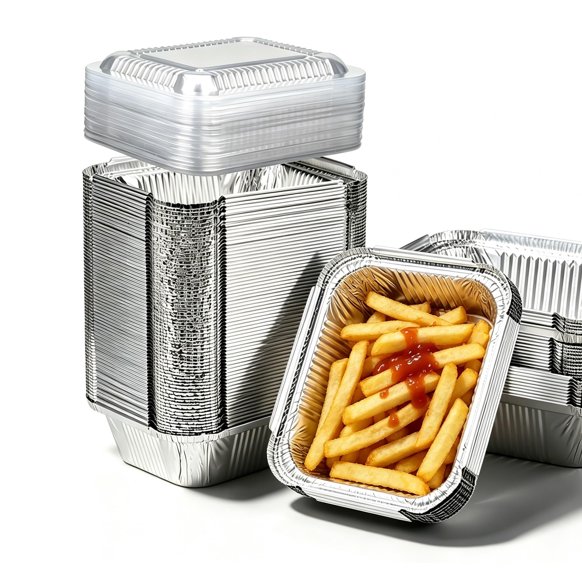 100 Pack Small Aluminum Pans with Dome Lids,1 Lb Disposable Mini Foil Pans