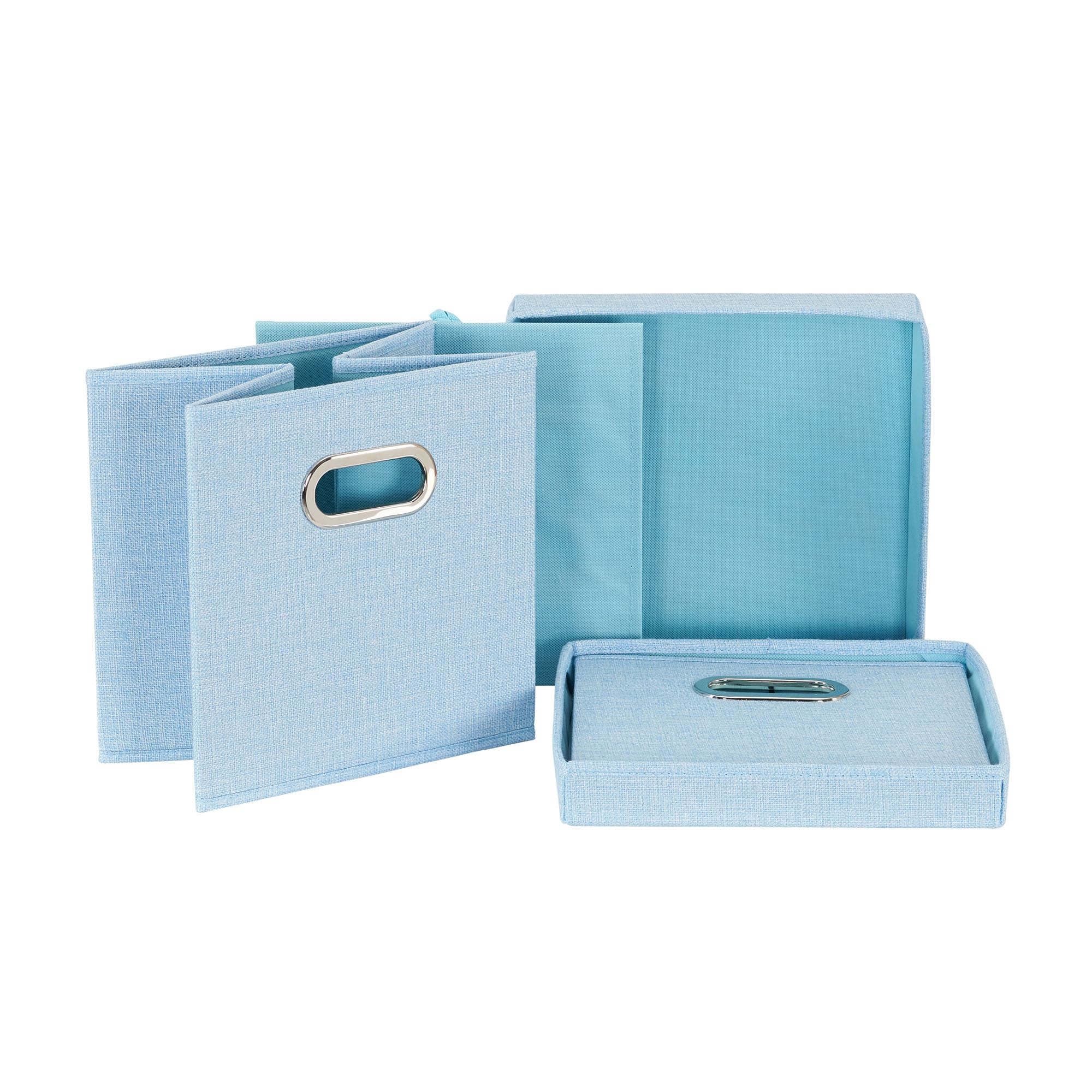 Household Essentials 816-1 Caf   Cube Bin Storage Set With Lids And Handles | 2 Pack, Baby Blue Linen