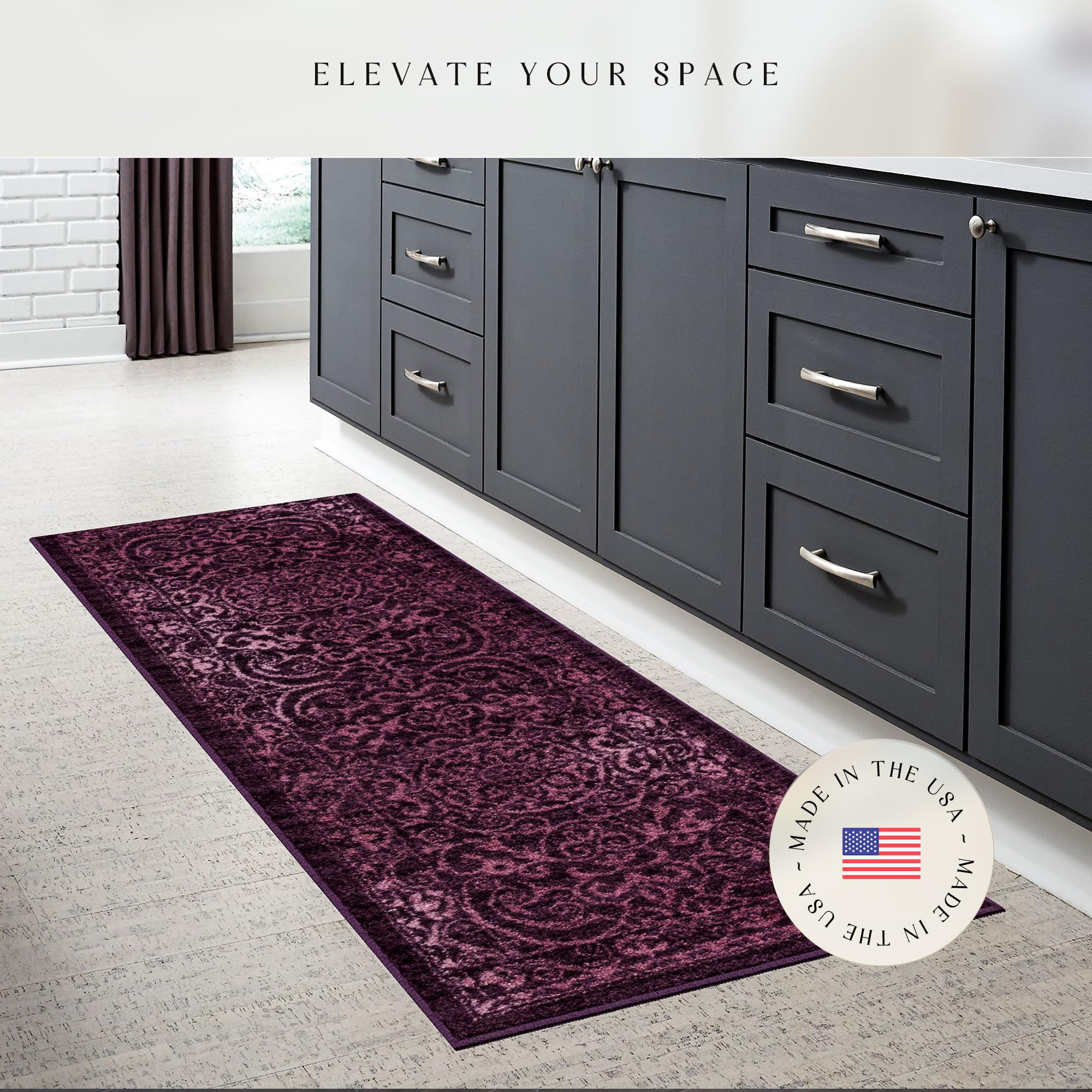 Maples Rugs Pelham Transitional Runner Rug - Made in USA - Washable, Non Slip, Indoor Carpet for Hallway, Kitchen, and Laundry R