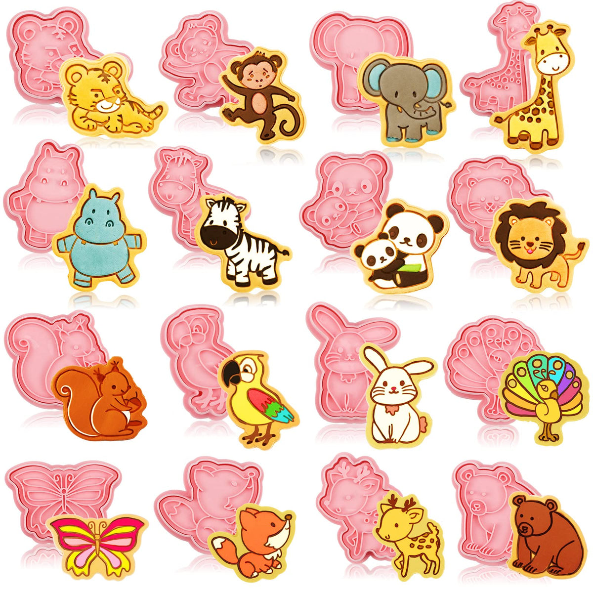 16 Pcs Animal Cookie Cutters With Plunger Stamps Set 3D Animal Shape Cookie Cutters Animal Embossing Cutter For Biscuit Fondant