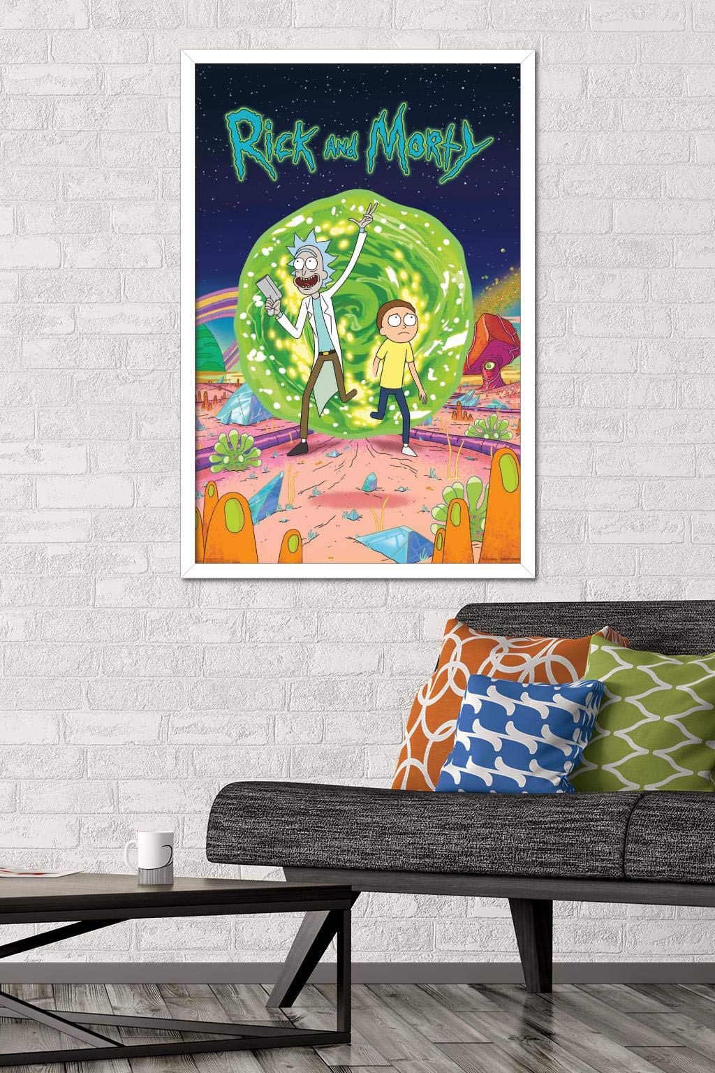 Trends International Rick And Morty - Cover Wall Poster, 22.375'' X 34'', White Framed Version