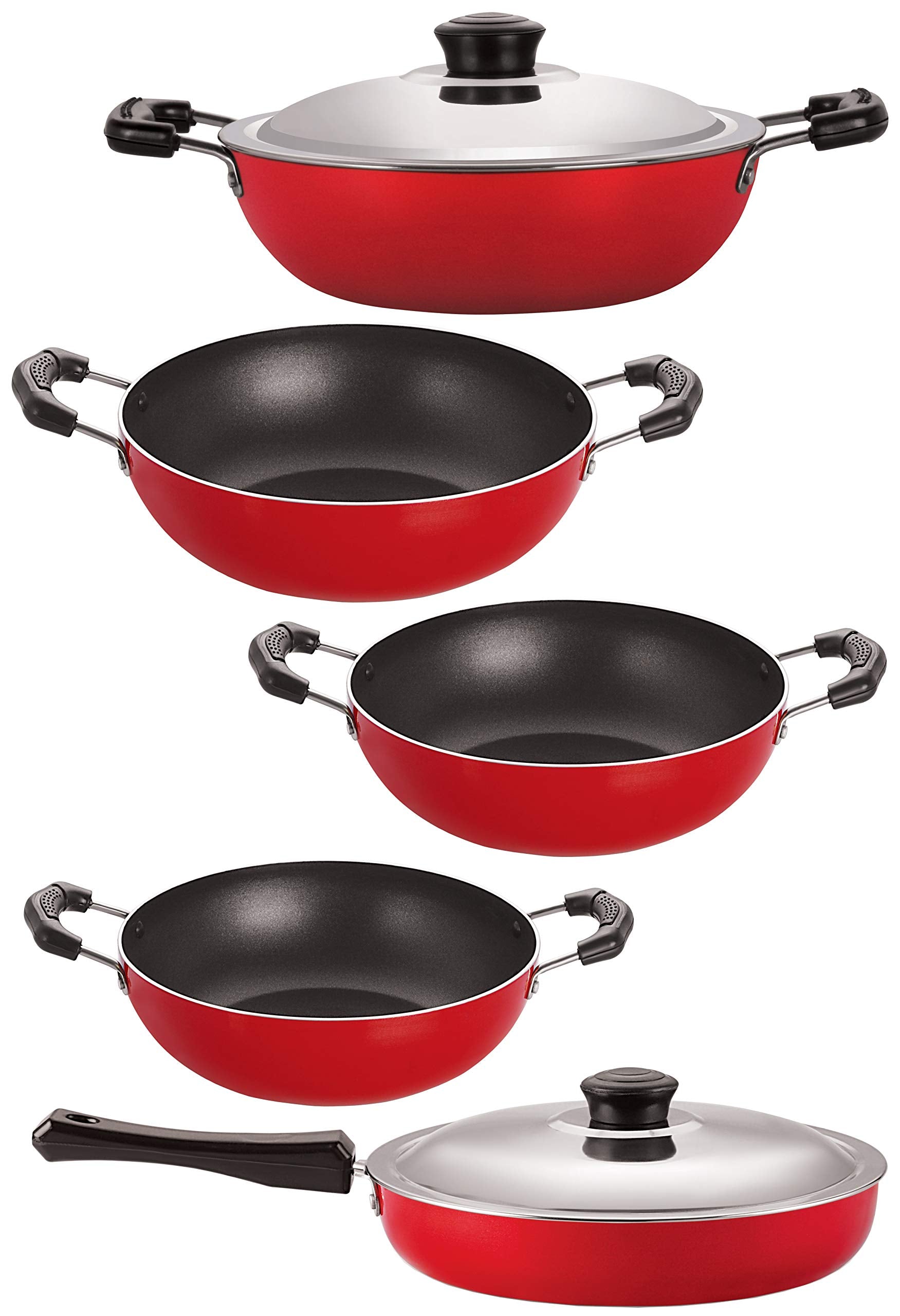 Nirlon 3 Layer NonStick Coated Gas Compatible Cookware Essential Combo Set, 5 Piece Set