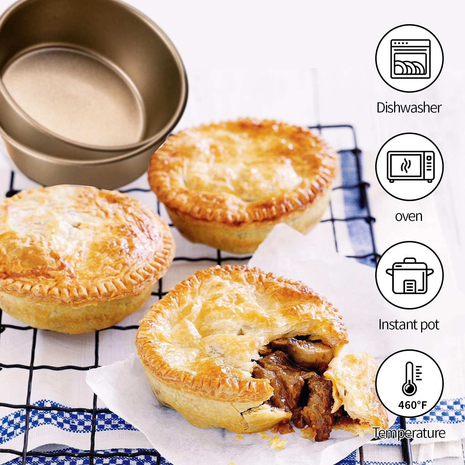 Yomvzake Air Fryer Mini Pie Pan Tart Tins, Jumbo Muffin Cupcake Pan 4 Inch Air Fryer Hamburger Bun Mold, 3Pcs Non-Stick Air Frye