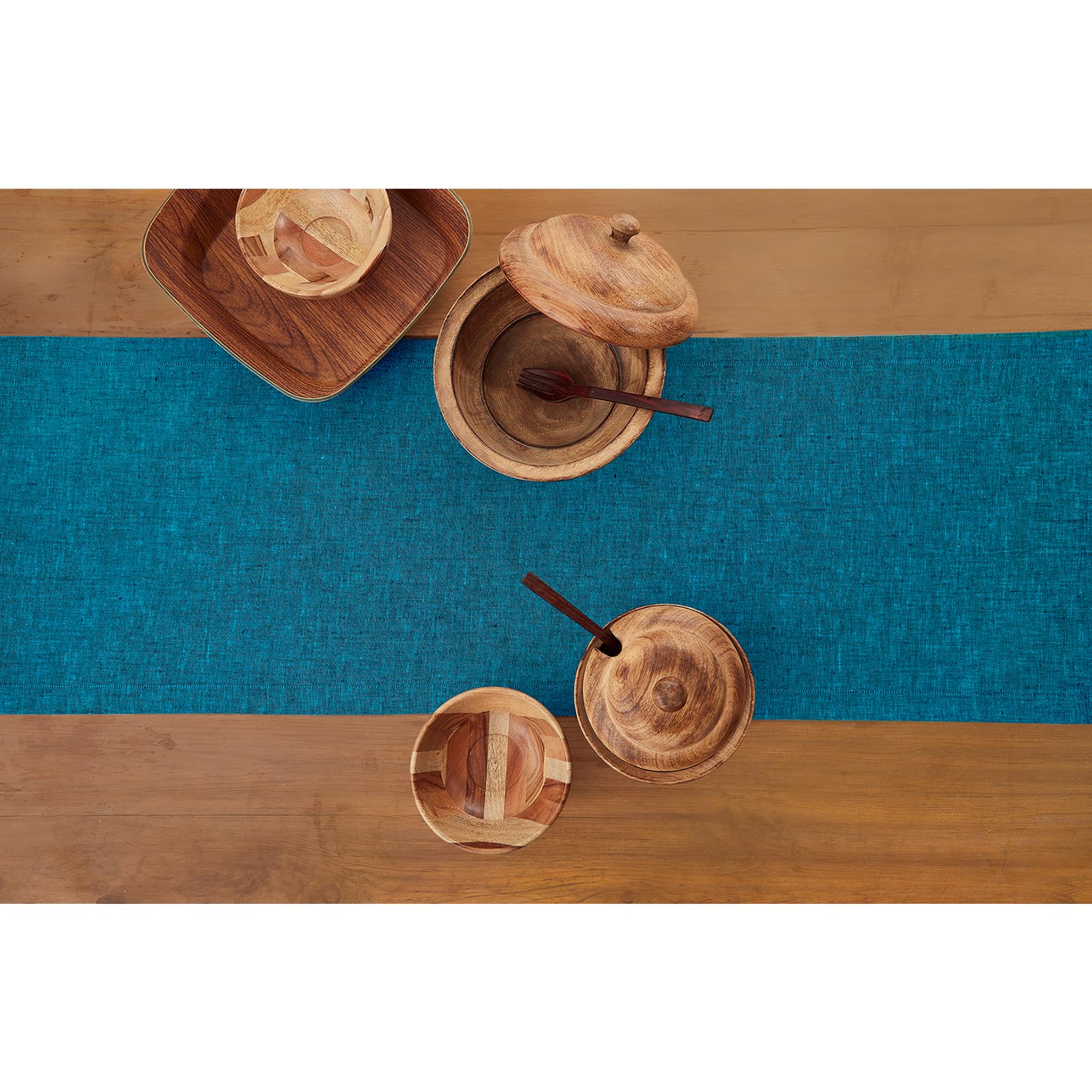 Solino Home Linen Table Runner 72 Inches Long - 100% Pure Linen Chambray Teal Dining Table Runner 14 X 72 Inch Ideal For Wedding