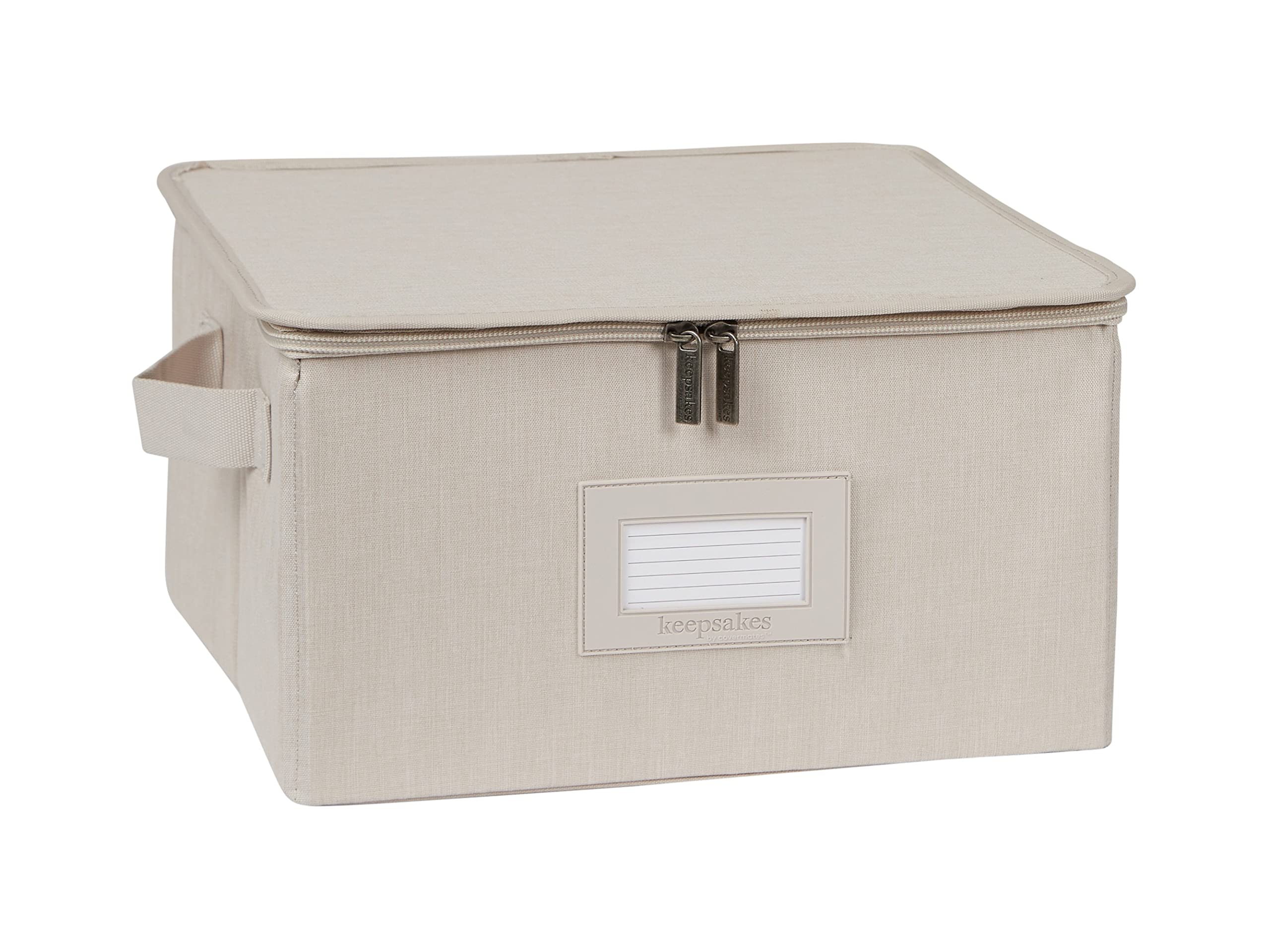Covermates Keepsakes Dish Storage Box - Stackable, Reinforced Handles, China Storage-Beige Heather