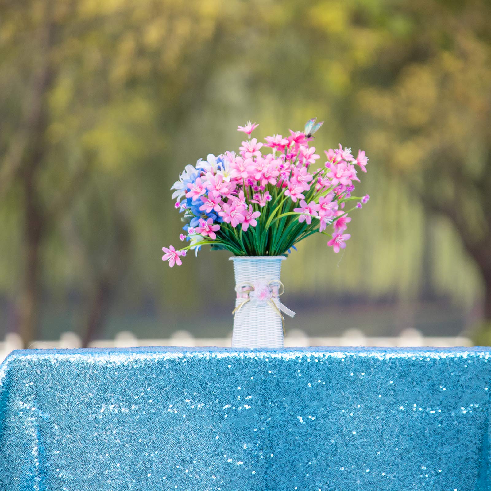 Jyflzq Baby Blue Sequin Tablecloth 50 X 80 Rectangular Sparkly Drape Table Cloths Table Cover Overlay For Wedding Birthday Party